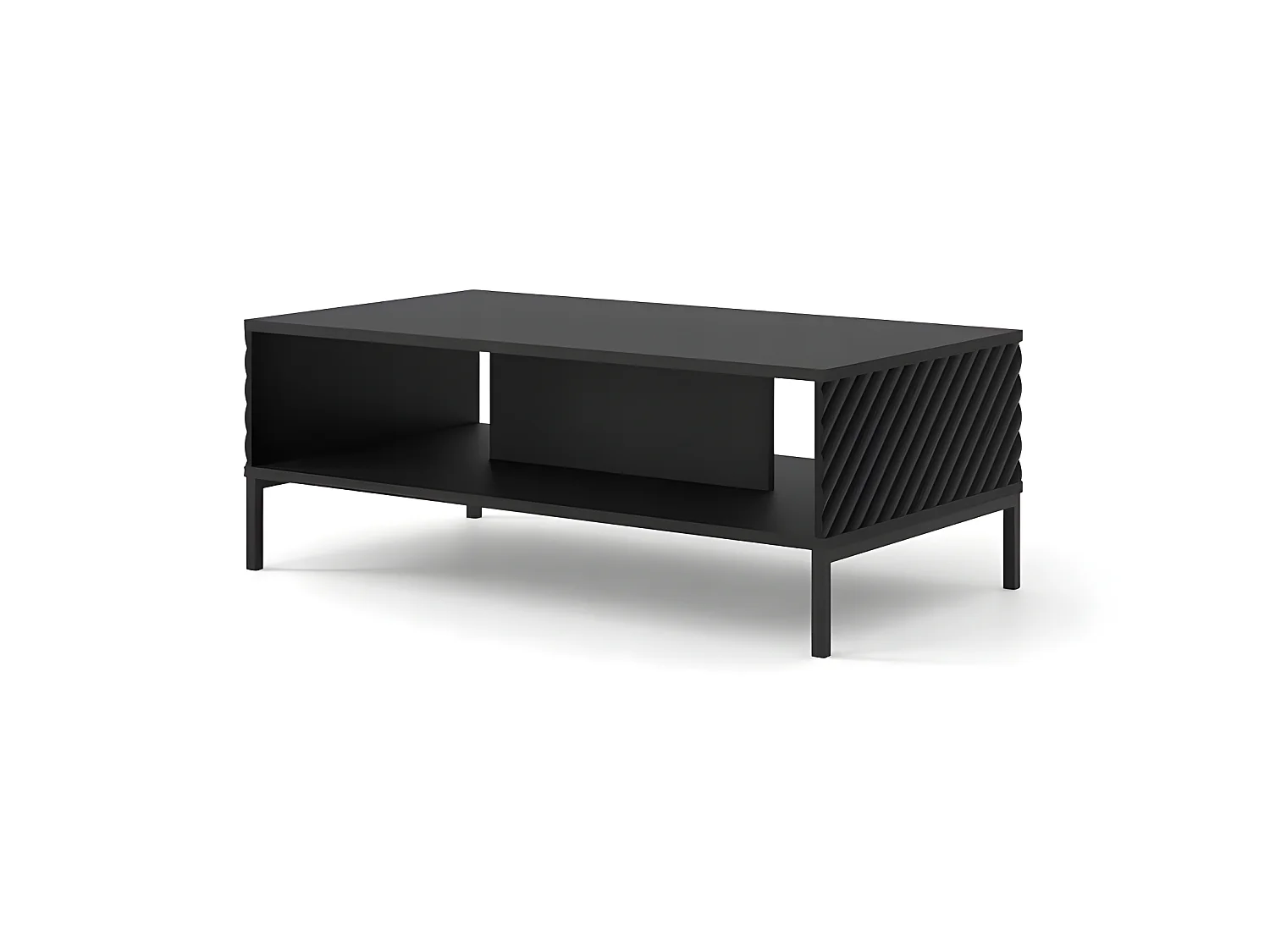 Table basse noir mat fraisé 90x60cm avec étagére de haute qualité modèle SURFA pieds noir