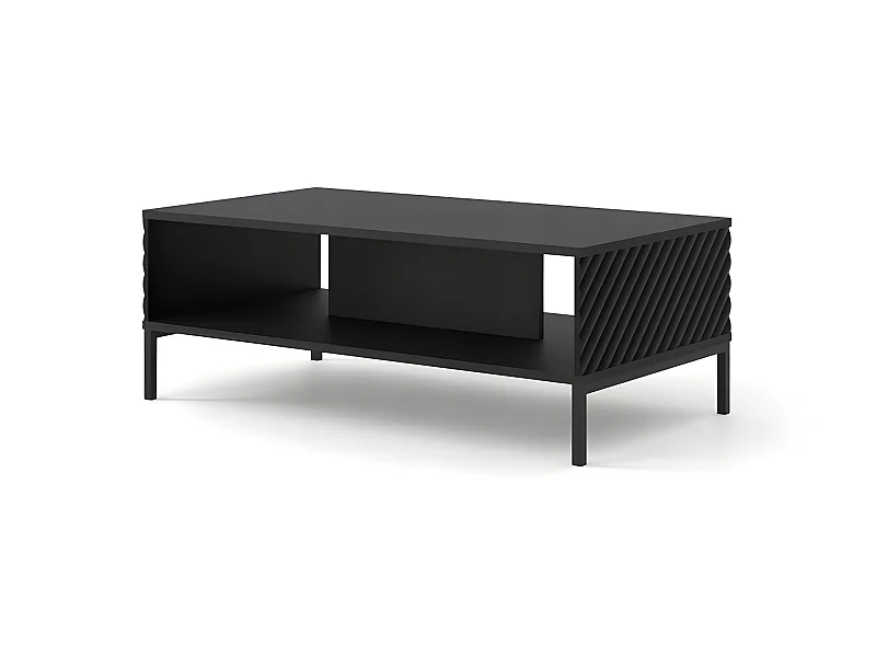Table basse noir mat fraisé 90x60cm avec étagére de haute qualité modèle SURFA pieds noir