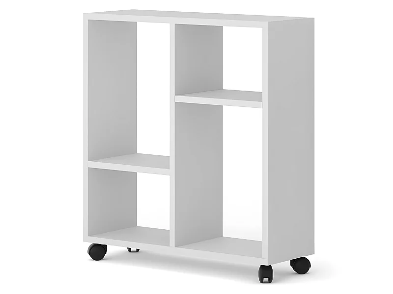 Table basse Organisateur 60x20x65cm(LxPxH)TRASCO 2 blanc sur roulettes design moderne
