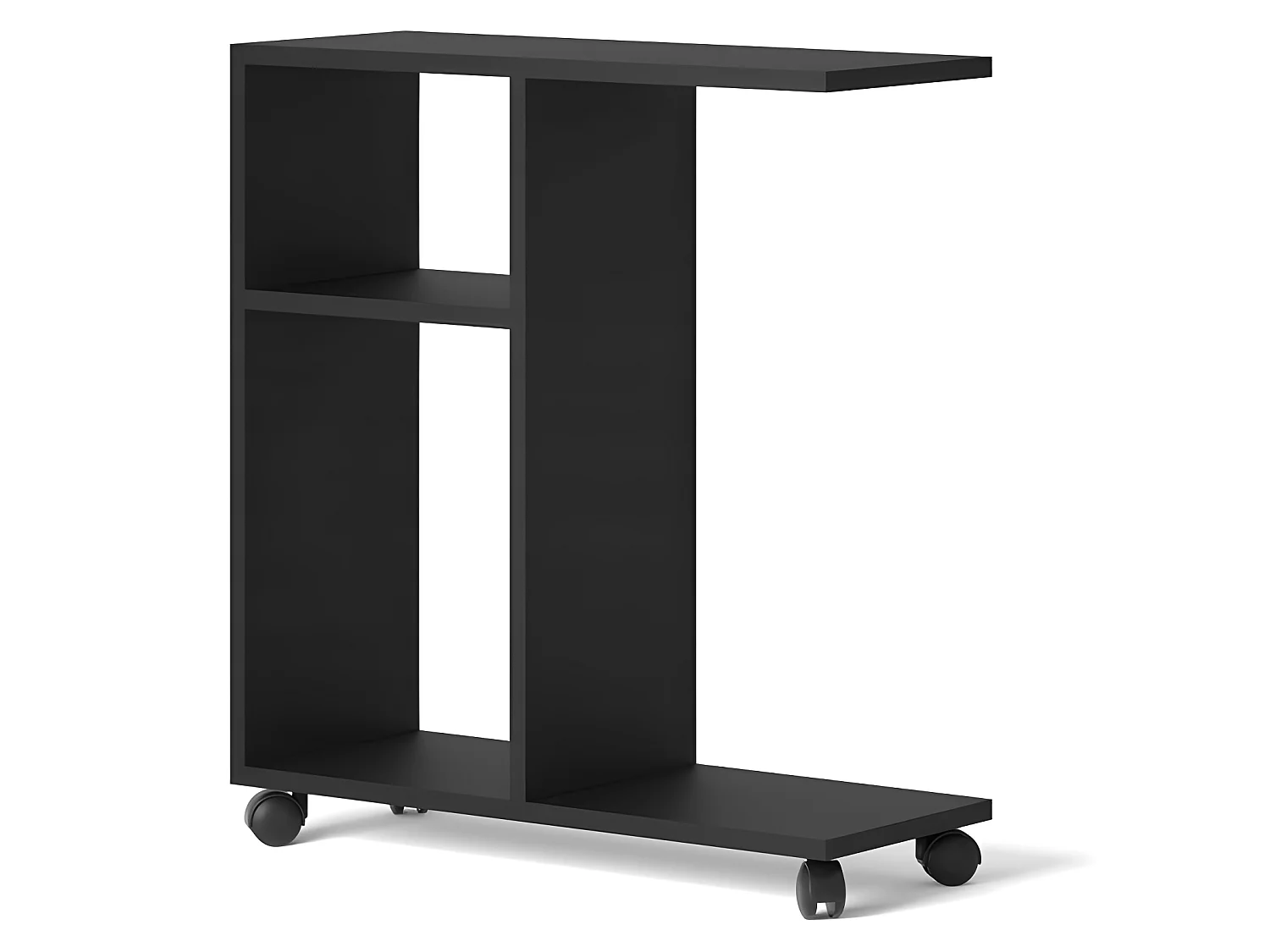 Table basse Organisateur 60x22x65cm(LxPxH)TRASCO 1 Noir sur roulettes design moderne