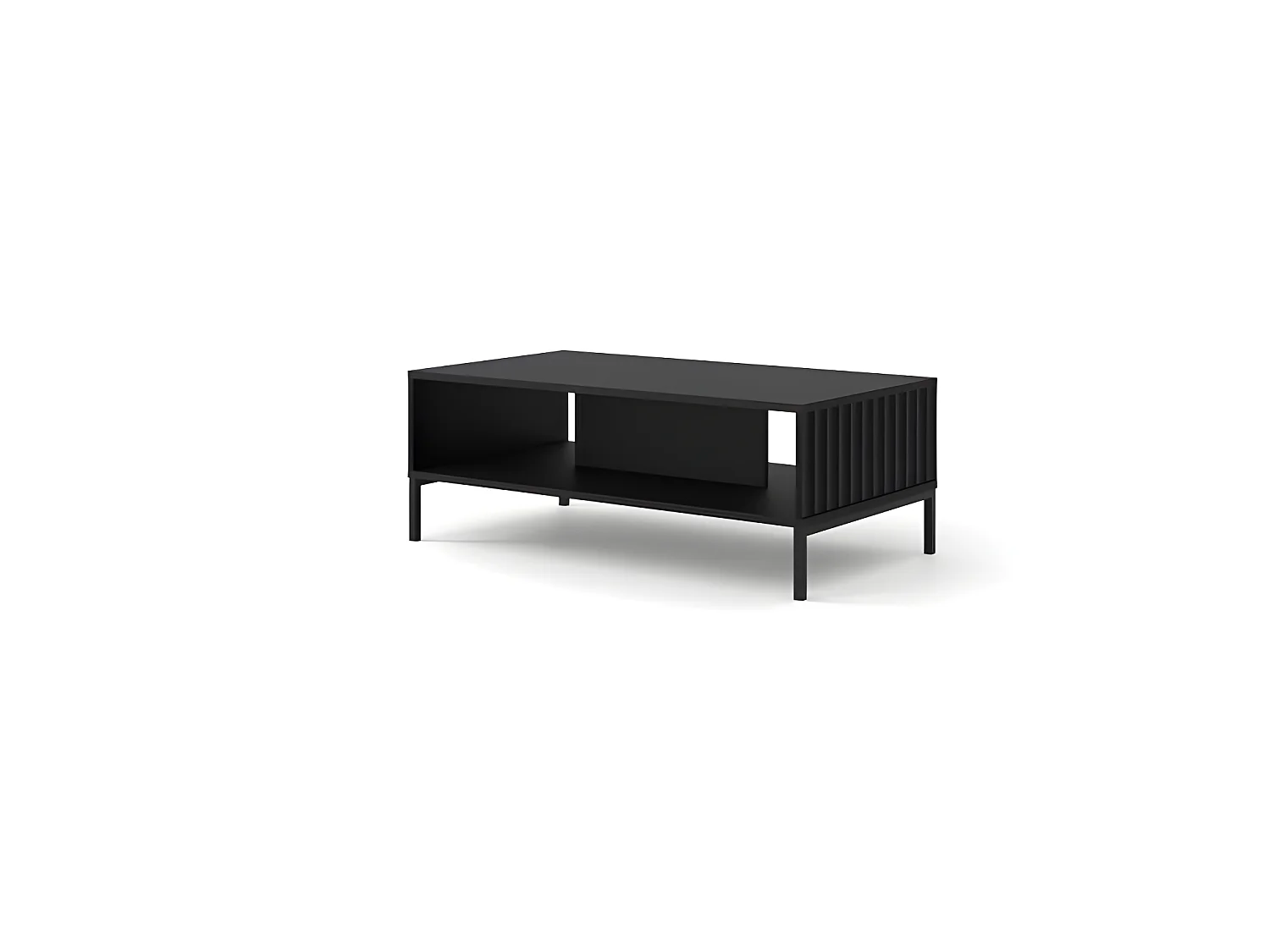 Table basse noir mat fraisé 90x60cm avec étagére de haute qualité modèle VAGUE pieds noir