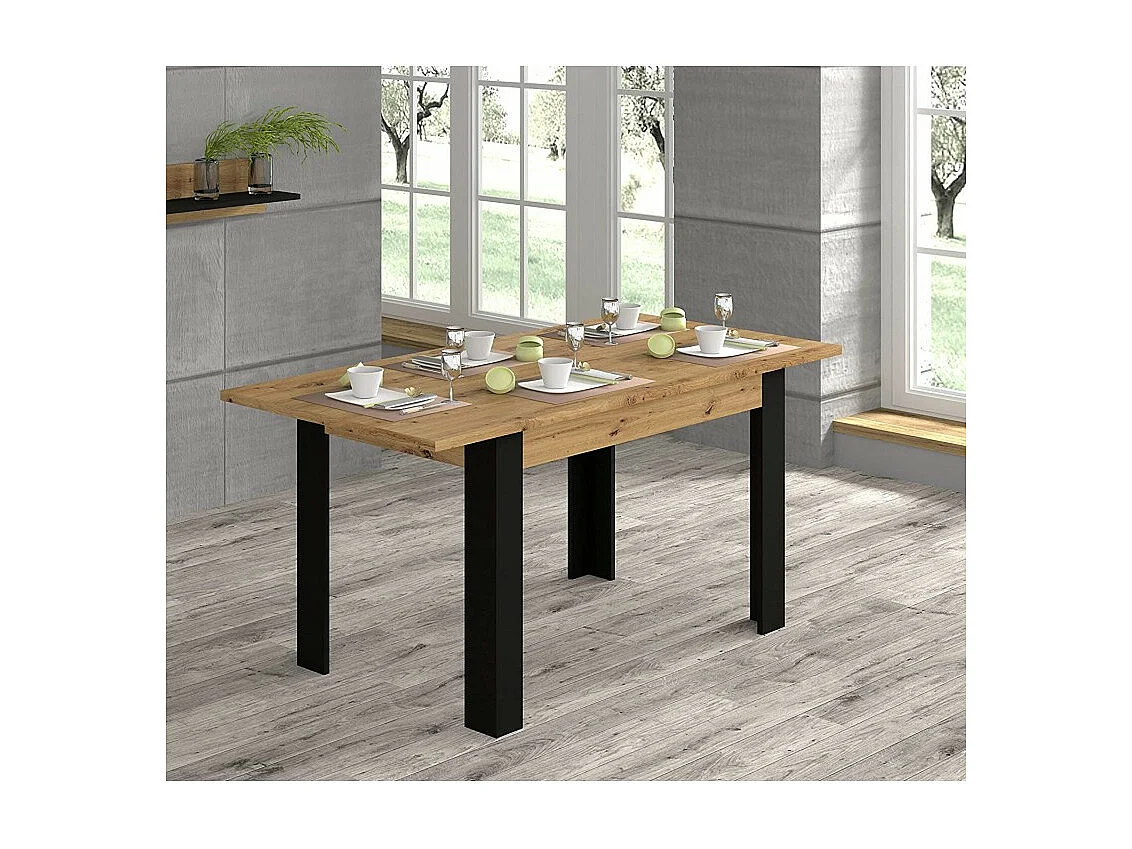 Table à manger avec rallonge Nuka H en chêne - Longueur: 120 cm - 160 cm