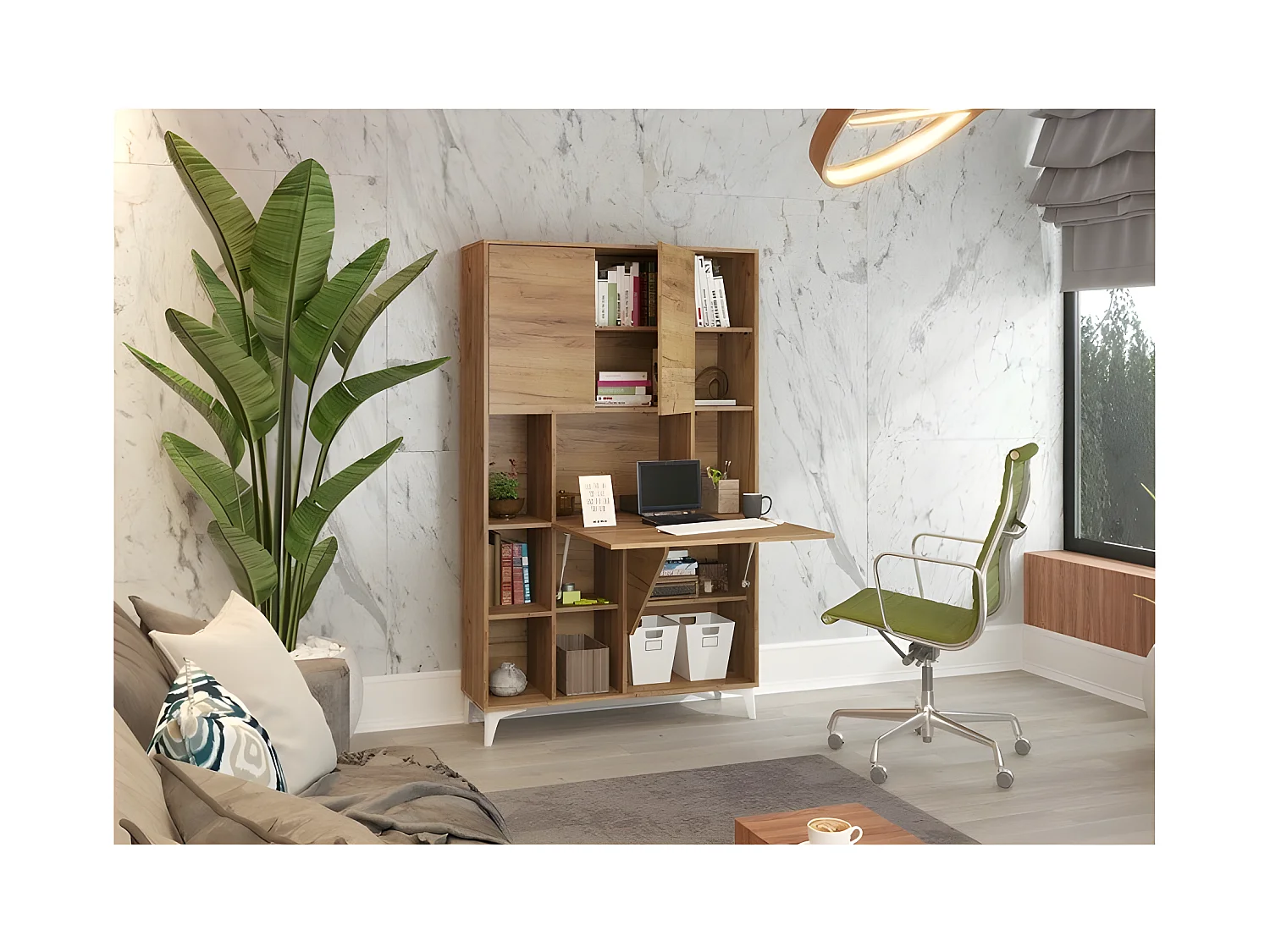 Armoire Placard Convertible en bureau et table Home office 175x105x34cm « Meggie 2-Or Artisan»