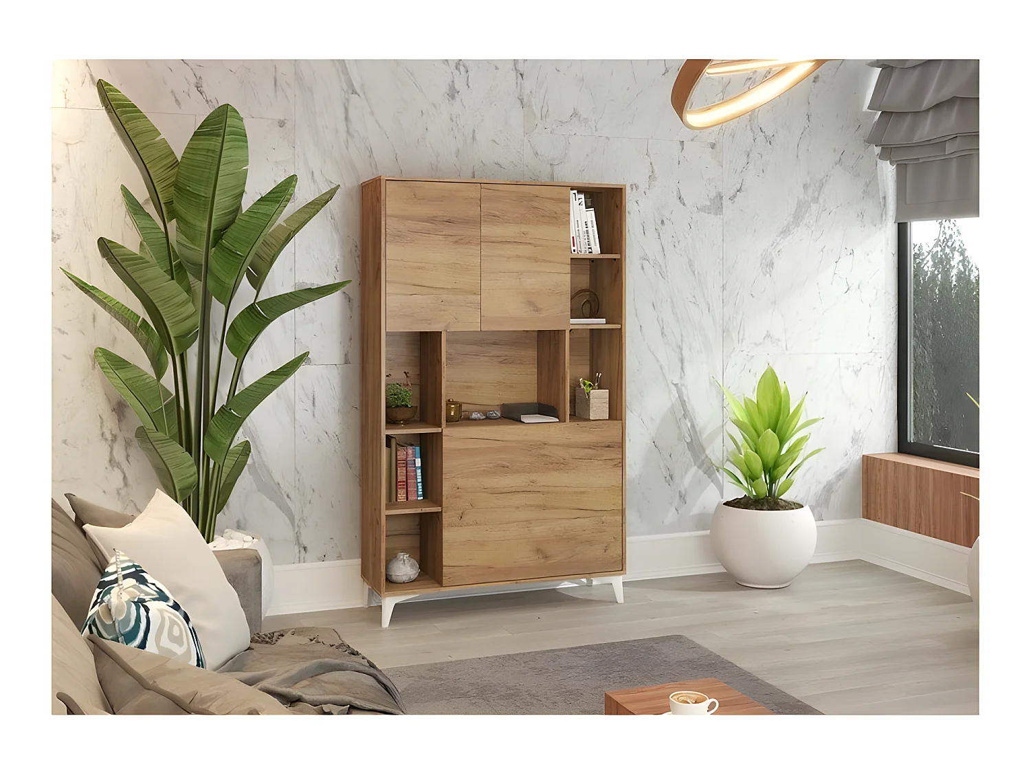Armoire Placard Convertible en bureau et table Home office 175x105x34cm « Meggie 2-Or Artisan»