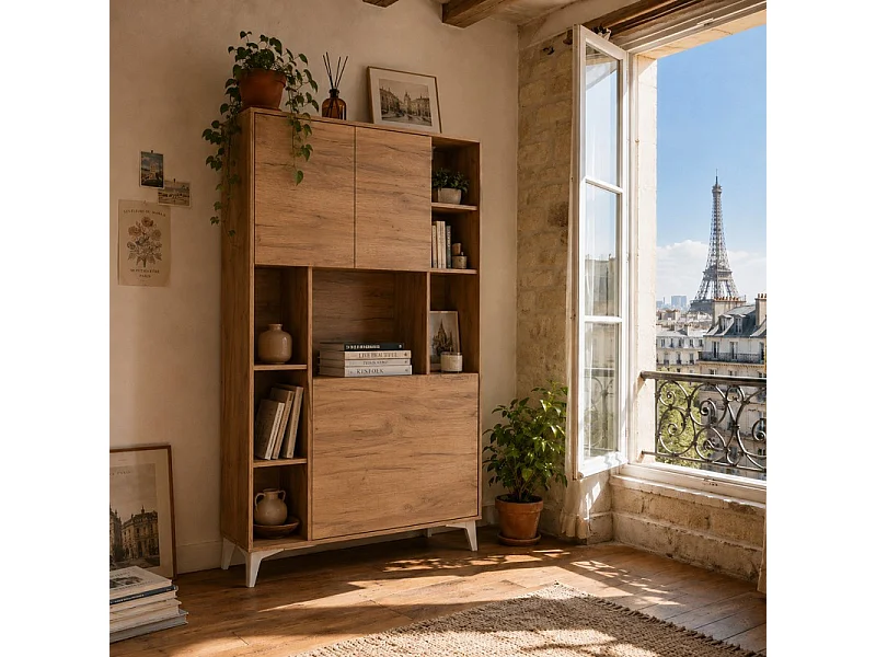 Armoire Placard Convertible en bureau et table Home office 175x105x34cm « Meggie 2-Or Artisan»