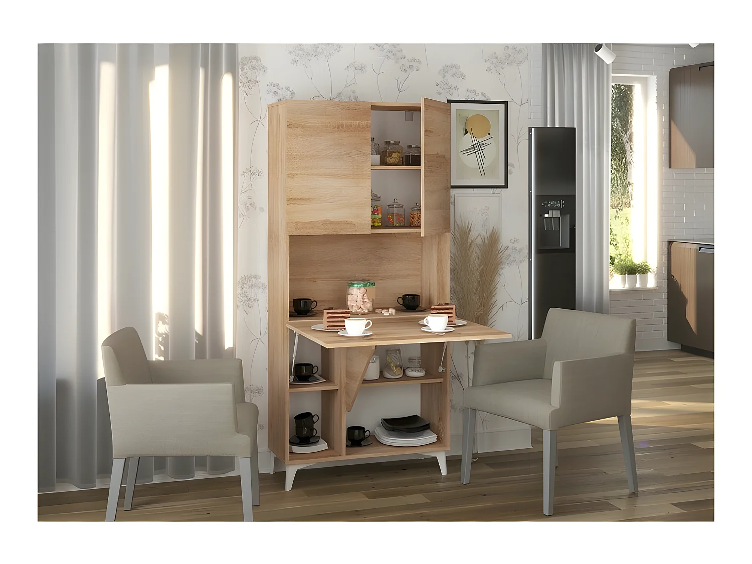 Armoire Placard Convertible en bureau et table Home office 175x80x36cm « Meggie-Sonoma Chêne»