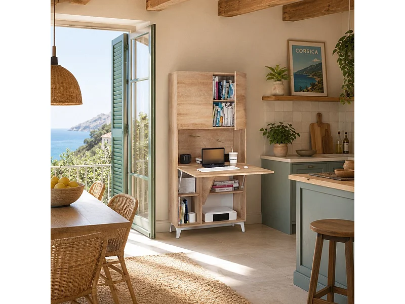 Armoire Placard Convertible en bureau et table Home office 175x80x36cm « Meggie-Sonoma Chêne»