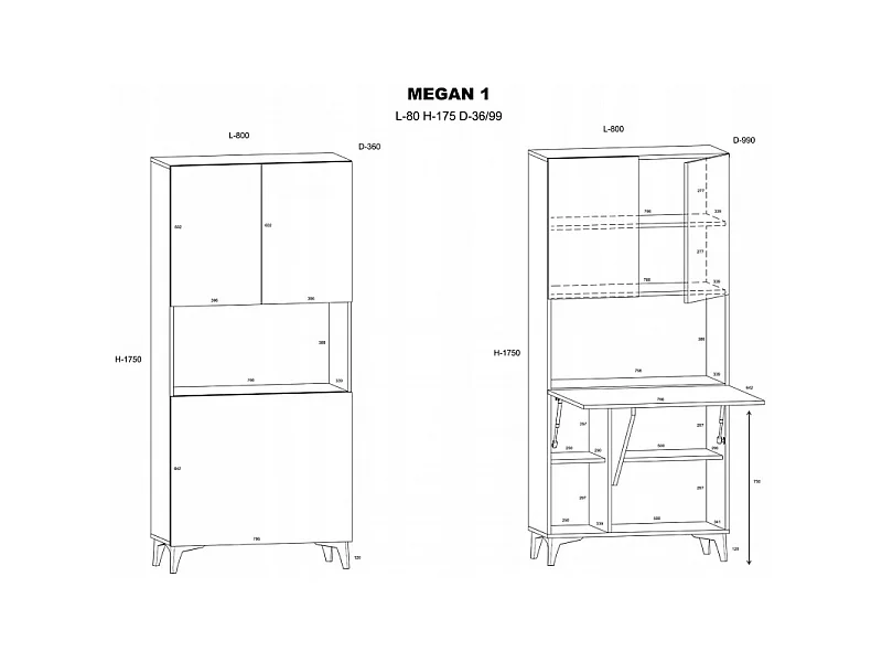 Armoire Placard Convertible en bureau et table Home office 175x80x36cm « Meggie-Sonoma Chêne»