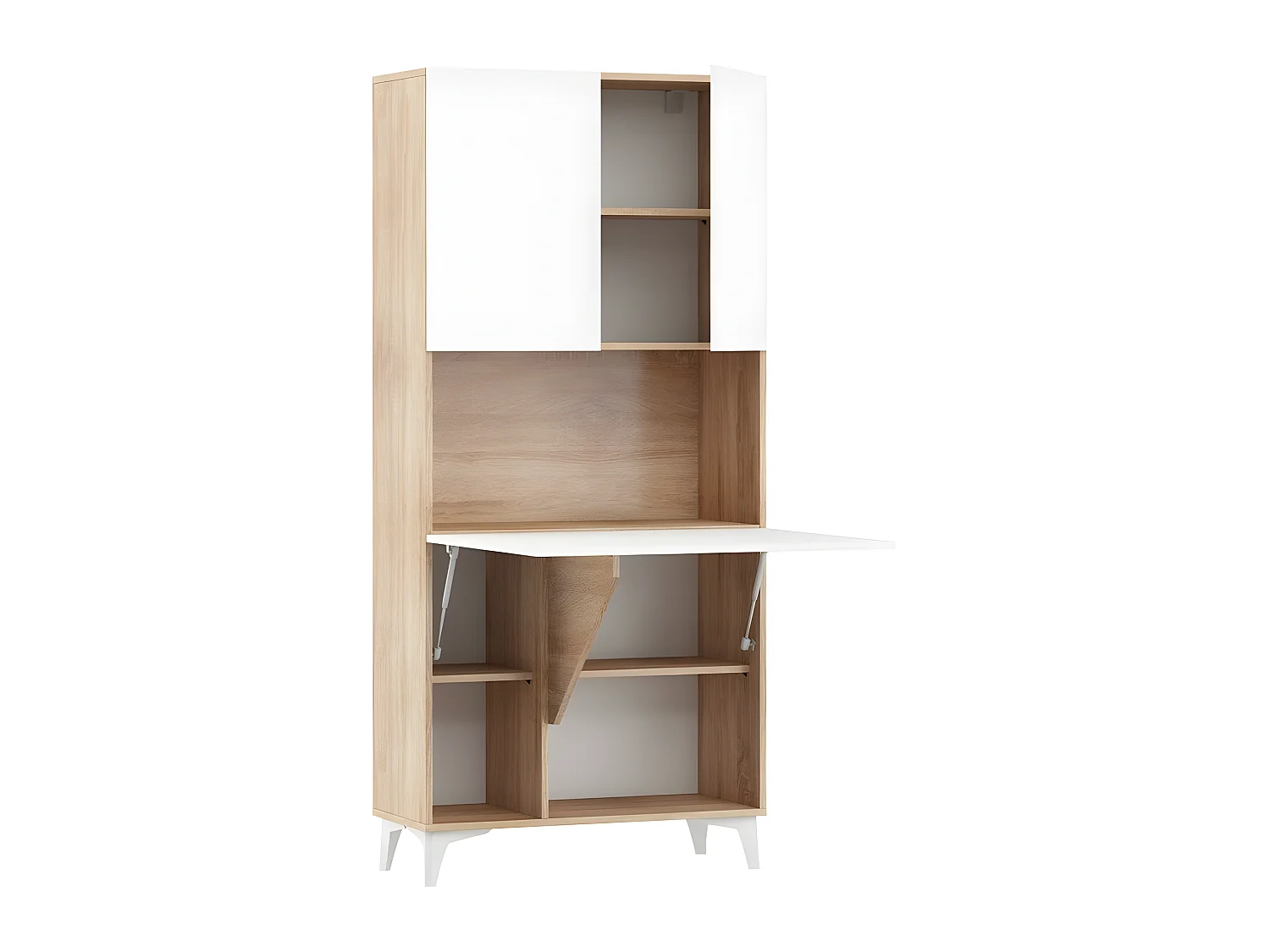 Armoire Placard Convertible en bureau et table Home office 175x80x36cm « Meggie-Blanc brillant (front)/Chêne sonoma(corps)»
