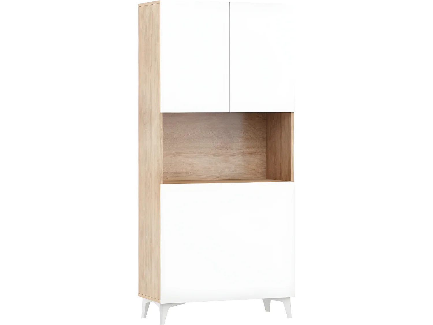 Armoire Placard Convertible en bureau et table Home office 175x80x36cm « Meggie-Blanc brillant (front)/Chêne sonoma(corps)»