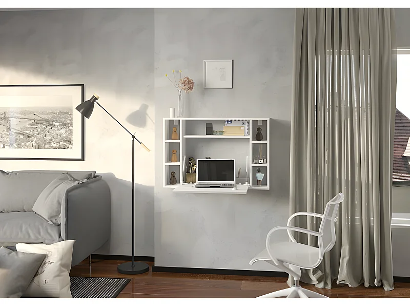 Table murale rabattable Bureau mural 94cmx62cmx20cm « Muse Blanc mat / blanc brillant BB Losir