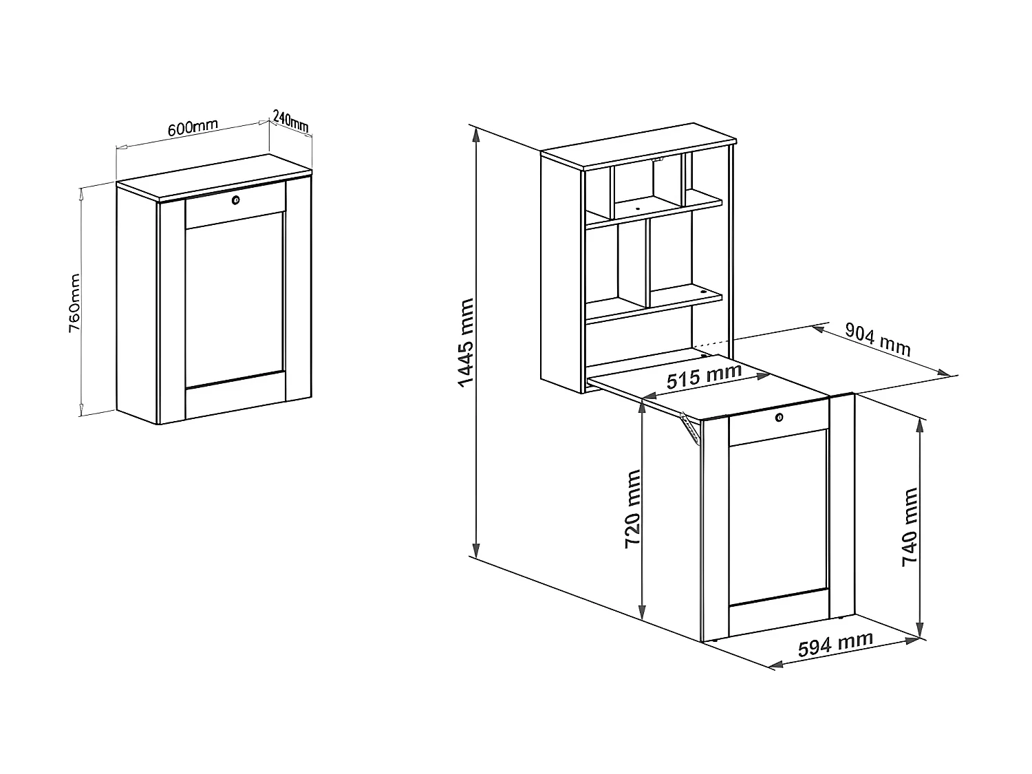 Bureau pliable TILT Table murale pliante pour ordinateur Bureau ménager Blanc mat