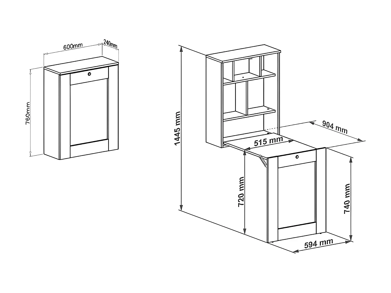 Bureau pliable TILT Table murale pliante pour ordinateur Bureau ménager Blanc mat