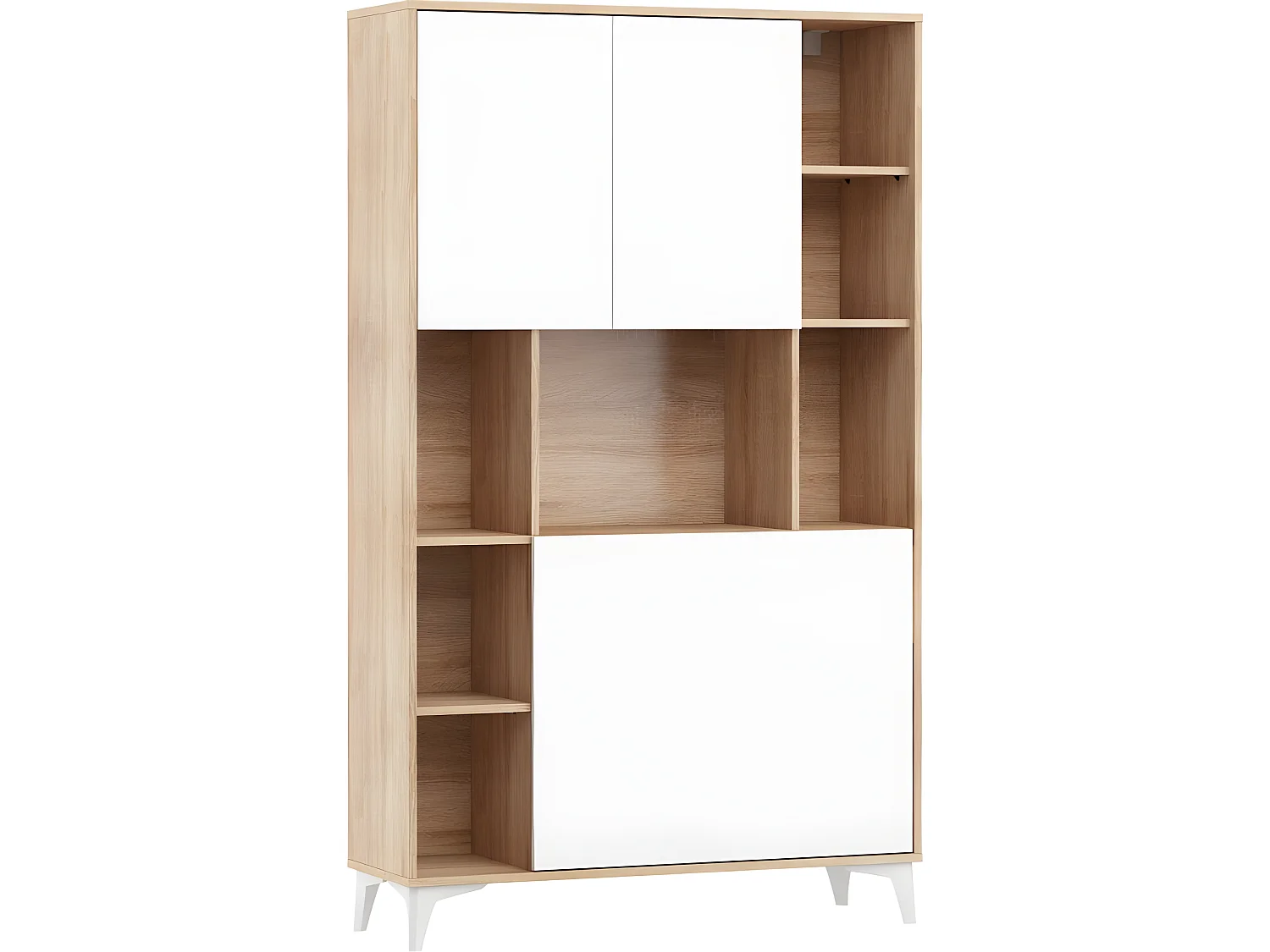 Armoire Placard Convertible en bureau et table Home office 175x105x34cm « Meggie 2-Blanc brillant (front)/Chêne sonoma(corps)»
