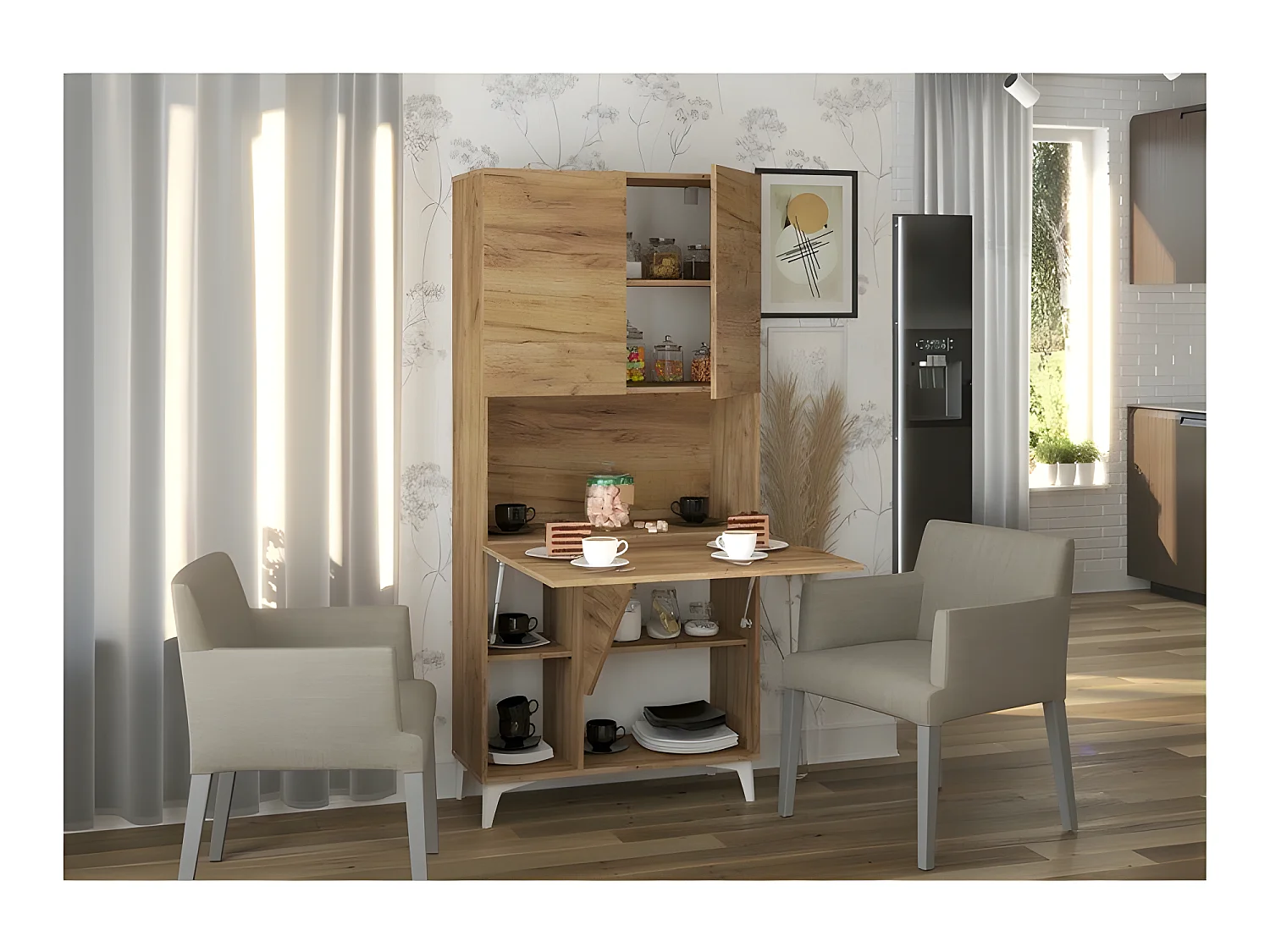 Armoire Placard Convertible en bureau et table Home office 175x80x36cm « Meggie-Or Artisan»