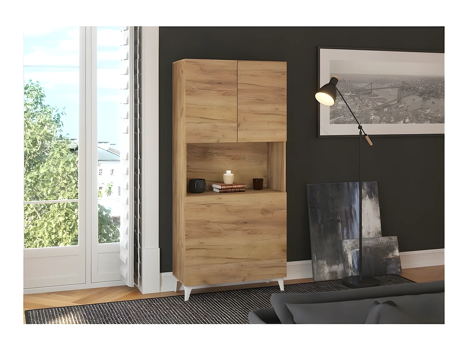 Armoire Placard Convertible en bureau et table Home office 175x80x36cm « Meggie-Or Artisan»