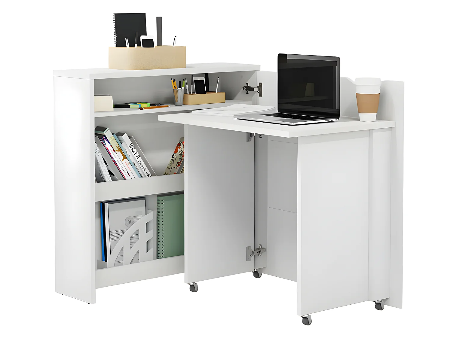 Lenart Bureau extensible avec rangement 90cm OFFICE CONSUS SLIM CW02P blanc brillant droit