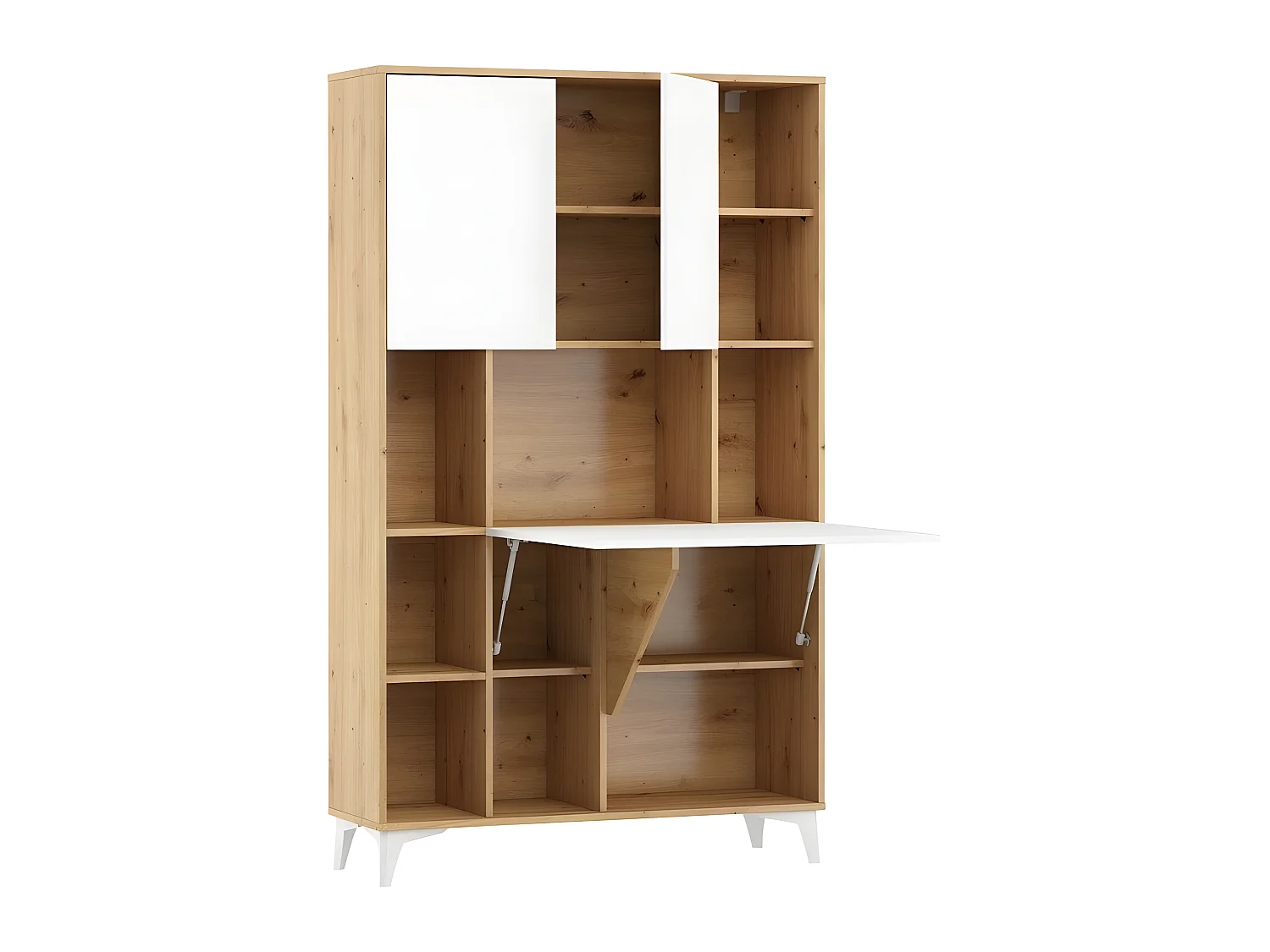 Armoire Placard Convertible en bureau et table Home office 175x105x34cm « Meggie 2-Blanc brillant (front)/Chêne Artisan(corps)»
