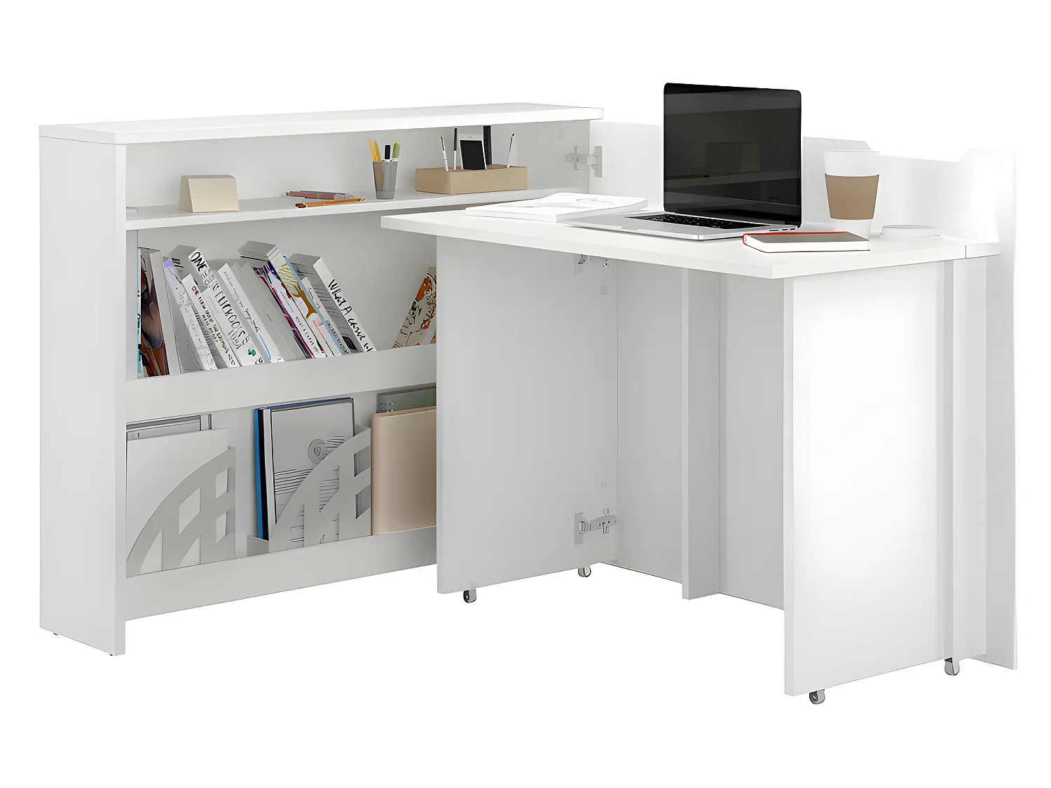Lenart Bureau extensible avec rangement 115cm OFFICE CONSUS CW01P blanc mat droit
