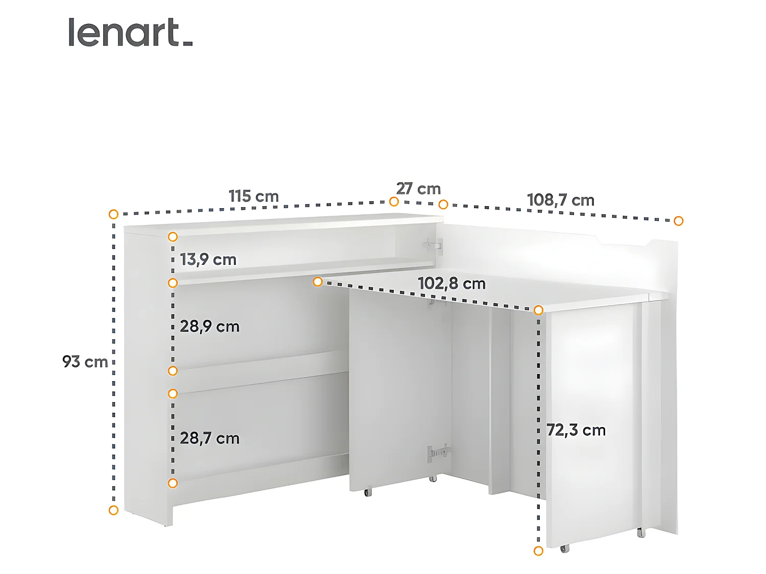Lenart Bureau extensible avec rangement 115cm OFFICE CONSUS CW01P blanc mat droit