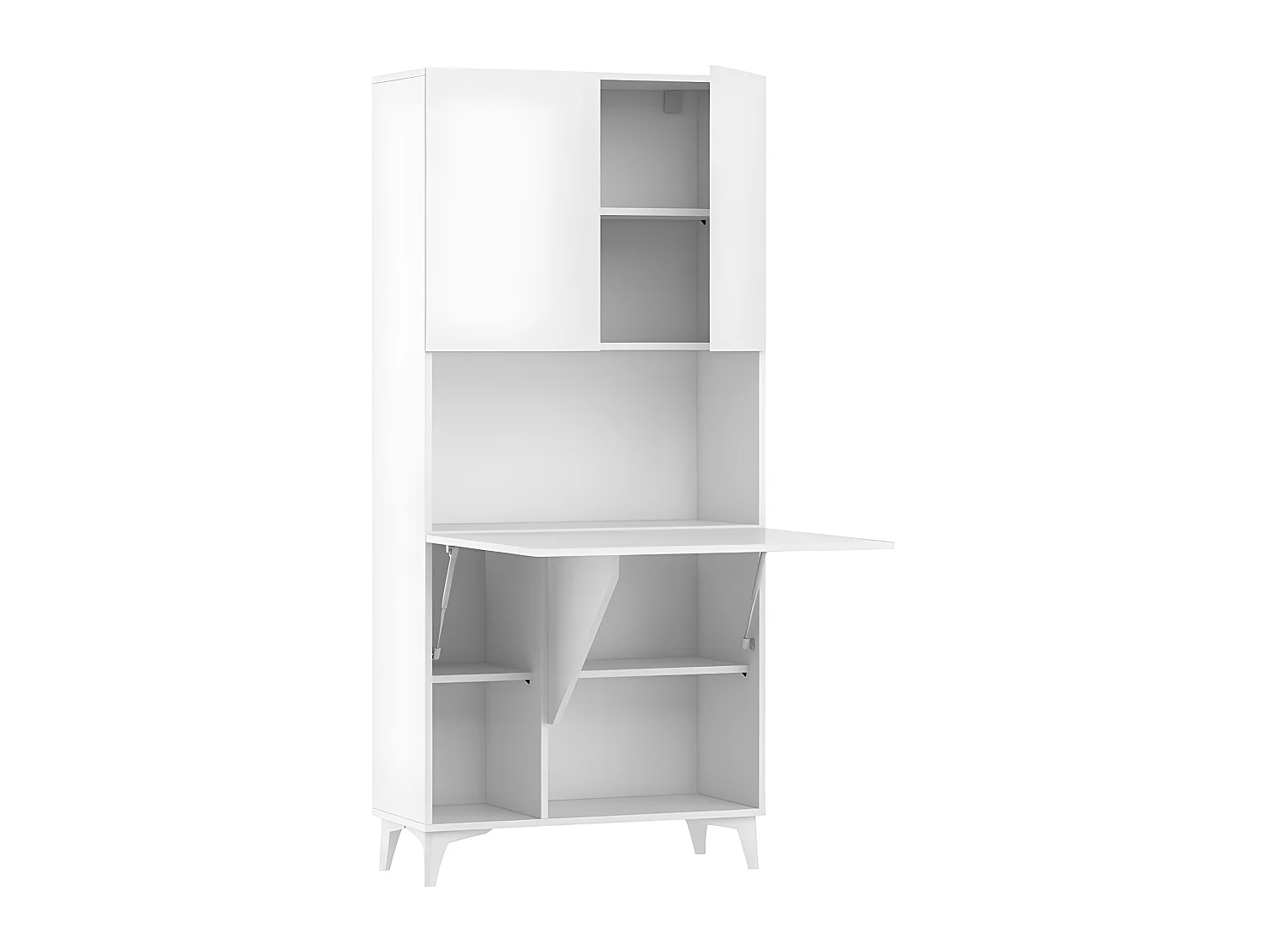 Armoire Placard Convertible en bureau et table Home office 175x80x36cm « Meggie-Blanc brillant(front)/blanc mat(corps)»