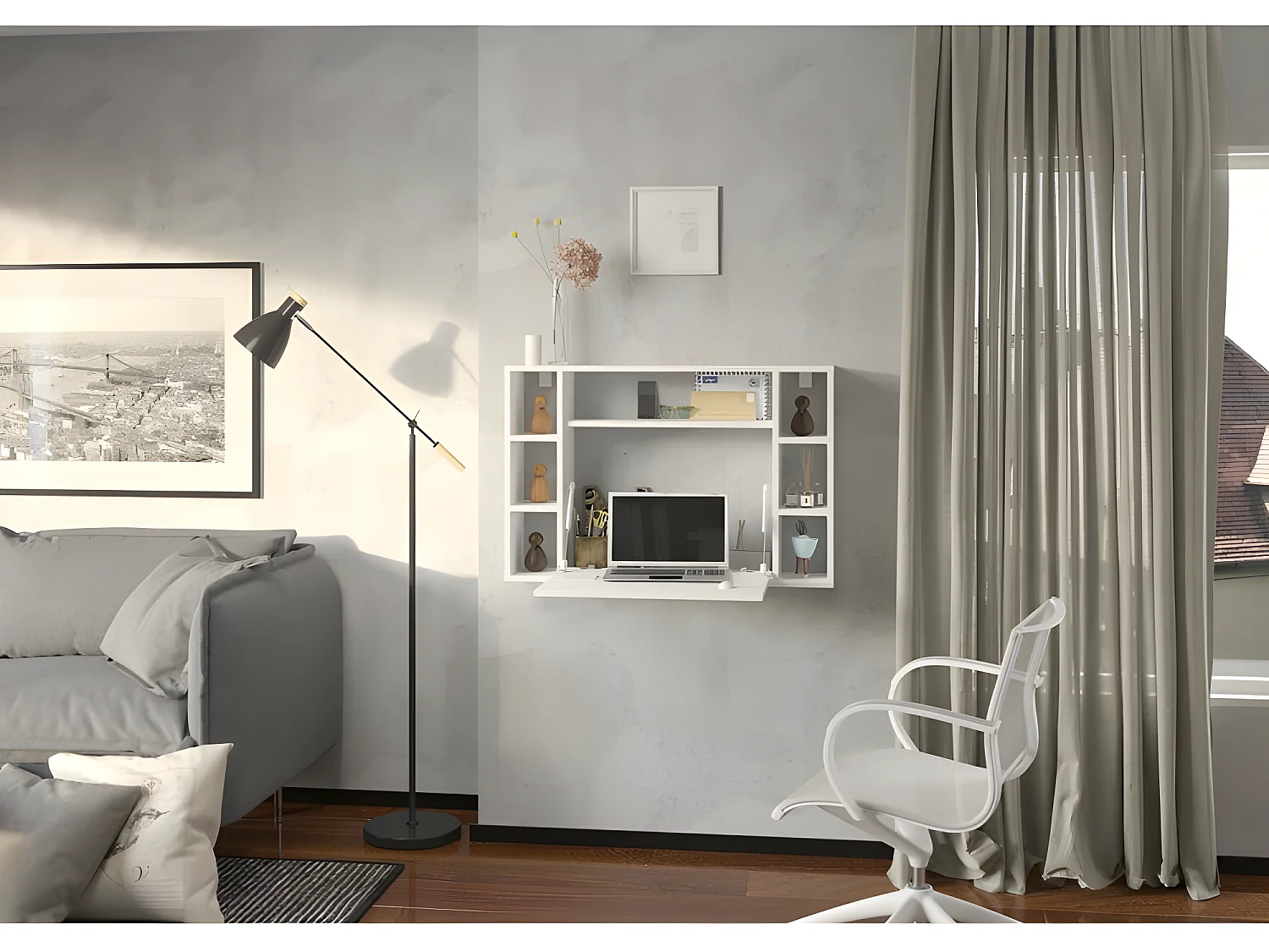 Table murale rabattable Bureau mural 94cmx62cmx20cm « Muse Blanc mat / Blanc mat »