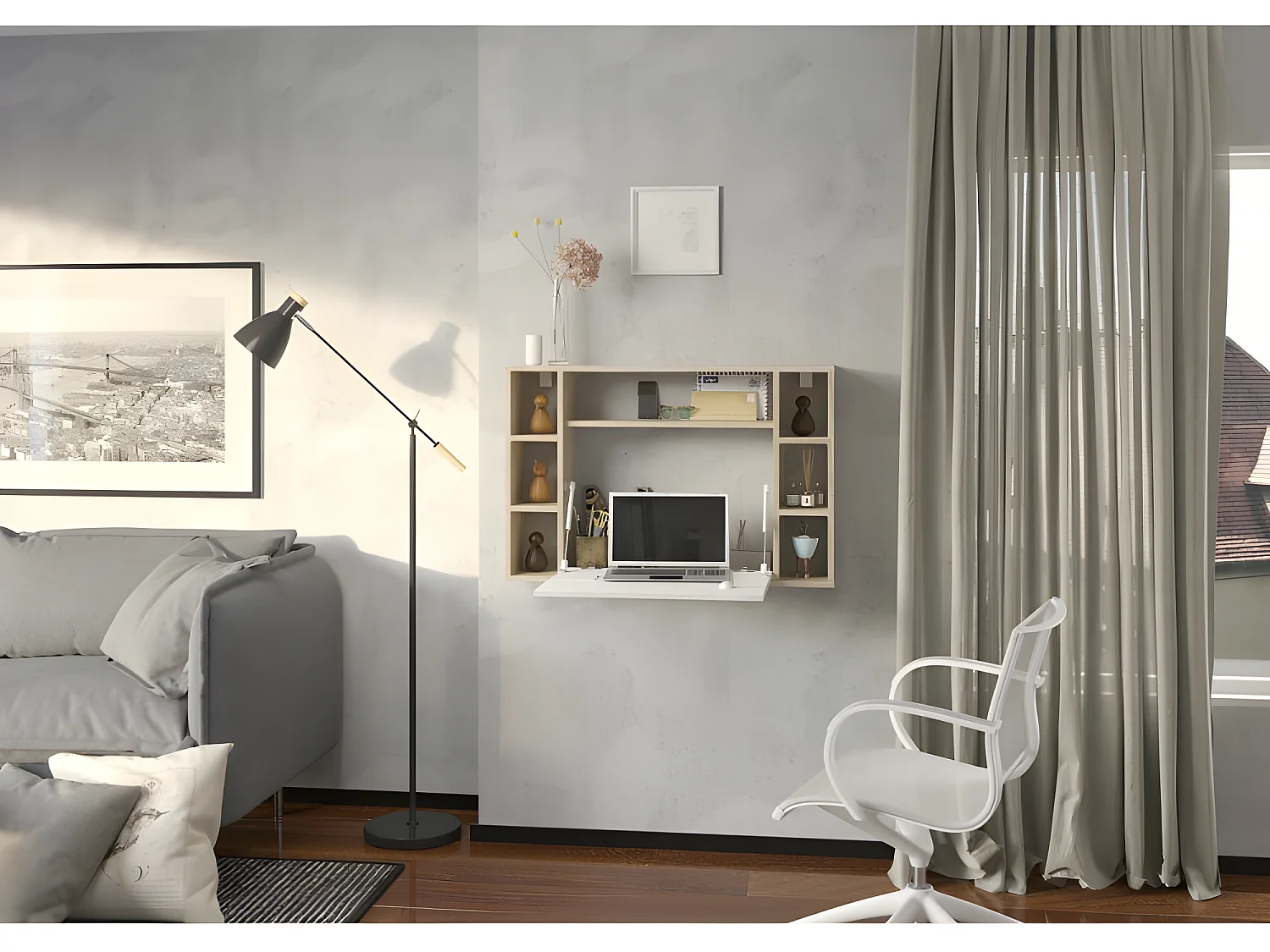 Table murale rabattable Bureau mural 94cmx62cmx20cm « Muse Chêne sonoma clair / chêne sonoma clair »