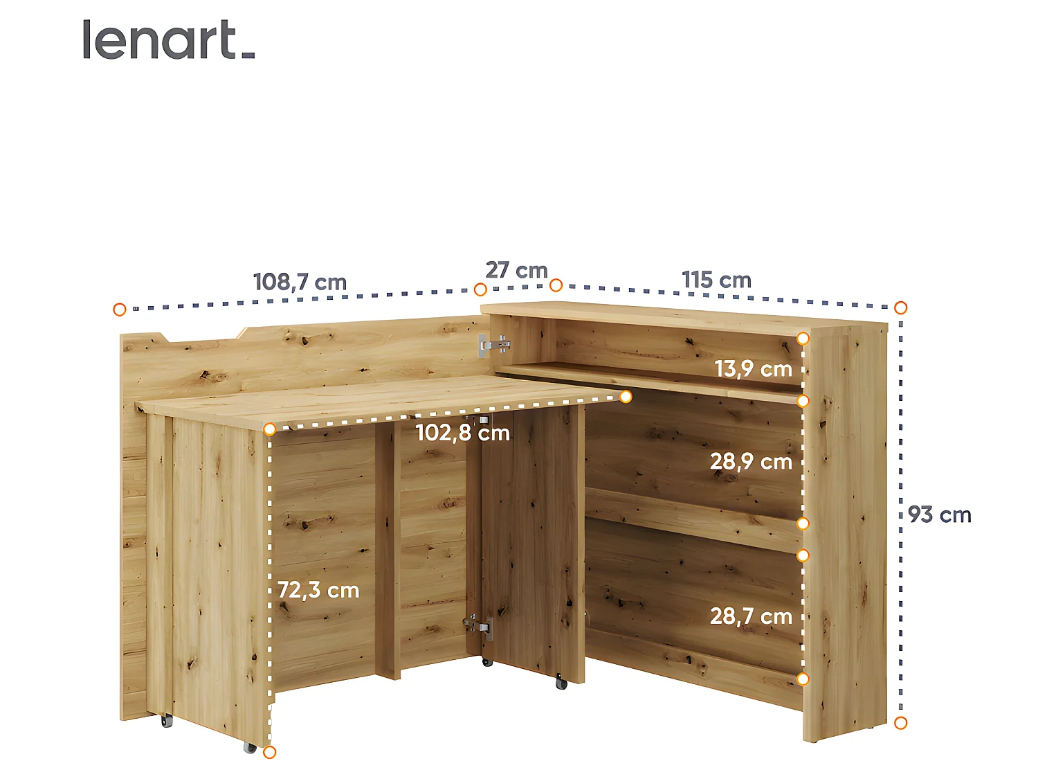 Lenart Bureau extensible avec rangement 115cm OFFICE CONSUS CW01L chêne artisan gauche