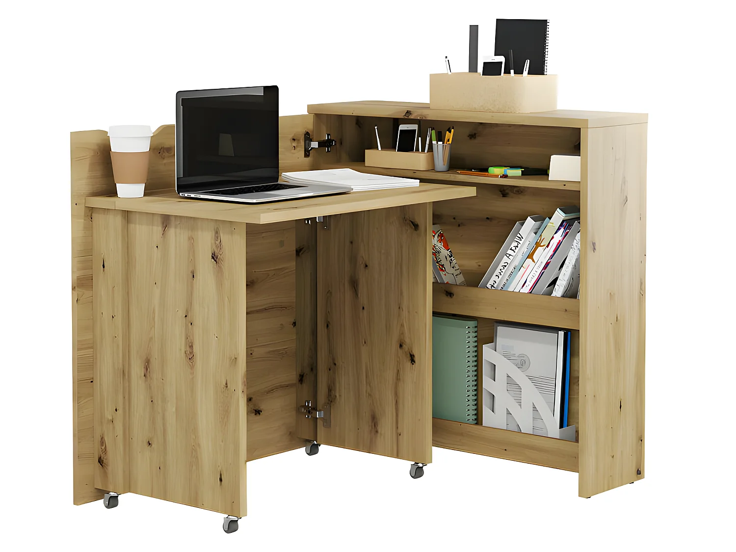 Lenart Bureau extensible avec rangement 90cm OFFICE CONSUS SLIM CW02L chene artisan gauche