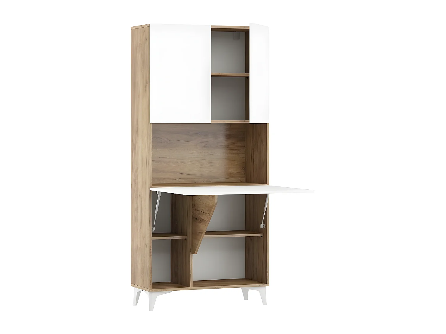 Armoire Placard Convertible en bureau et table Home office 175x80x36cm « Meggie-Blanc brillant (front)/Or Artisan(corps)»