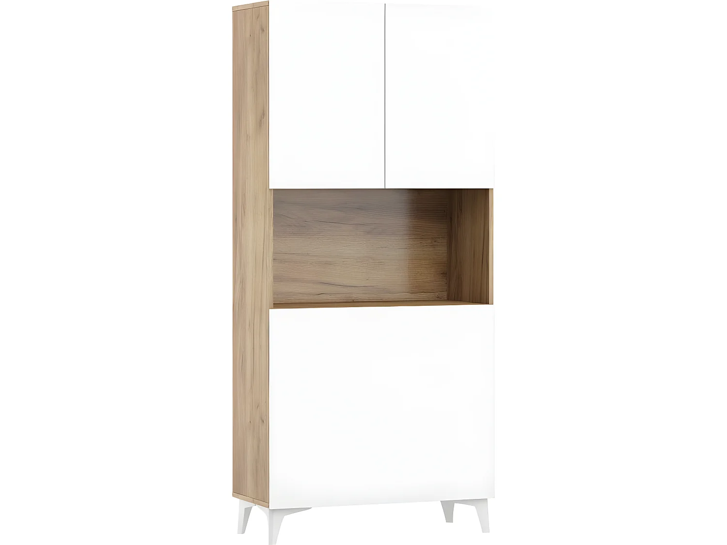 Armoire Placard Convertible en bureau et table Home office 175x80x36cm « Meggie-Blanc brillant (front)/Or Artisan(corps)»