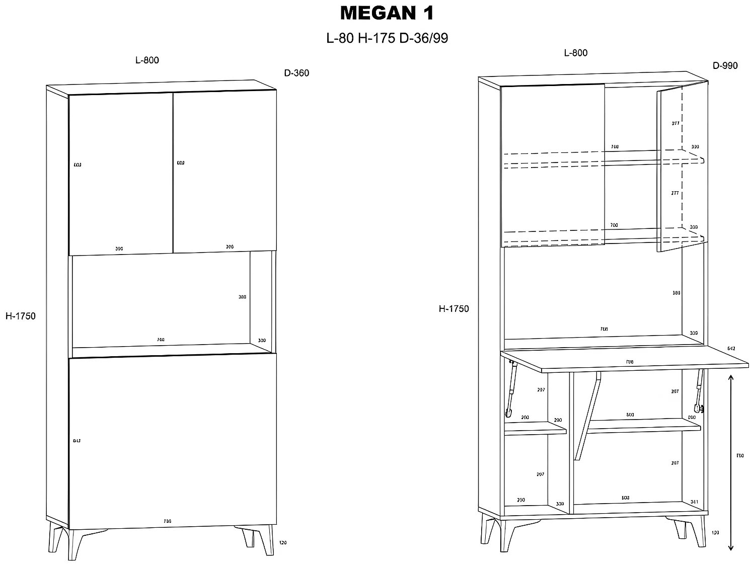 Armoire Placard Convertible en bureau et table Home office 175x80x36cm « Meggie-Blanc brillant (front)/Or Artisan(corps)»