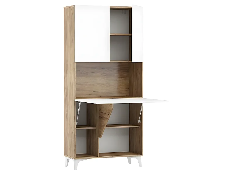 Armoire Placard Convertible en bureau et table Home office 175x80x36cm « Meggie-Blanc brillant (front)/Or Artisan(corps)»