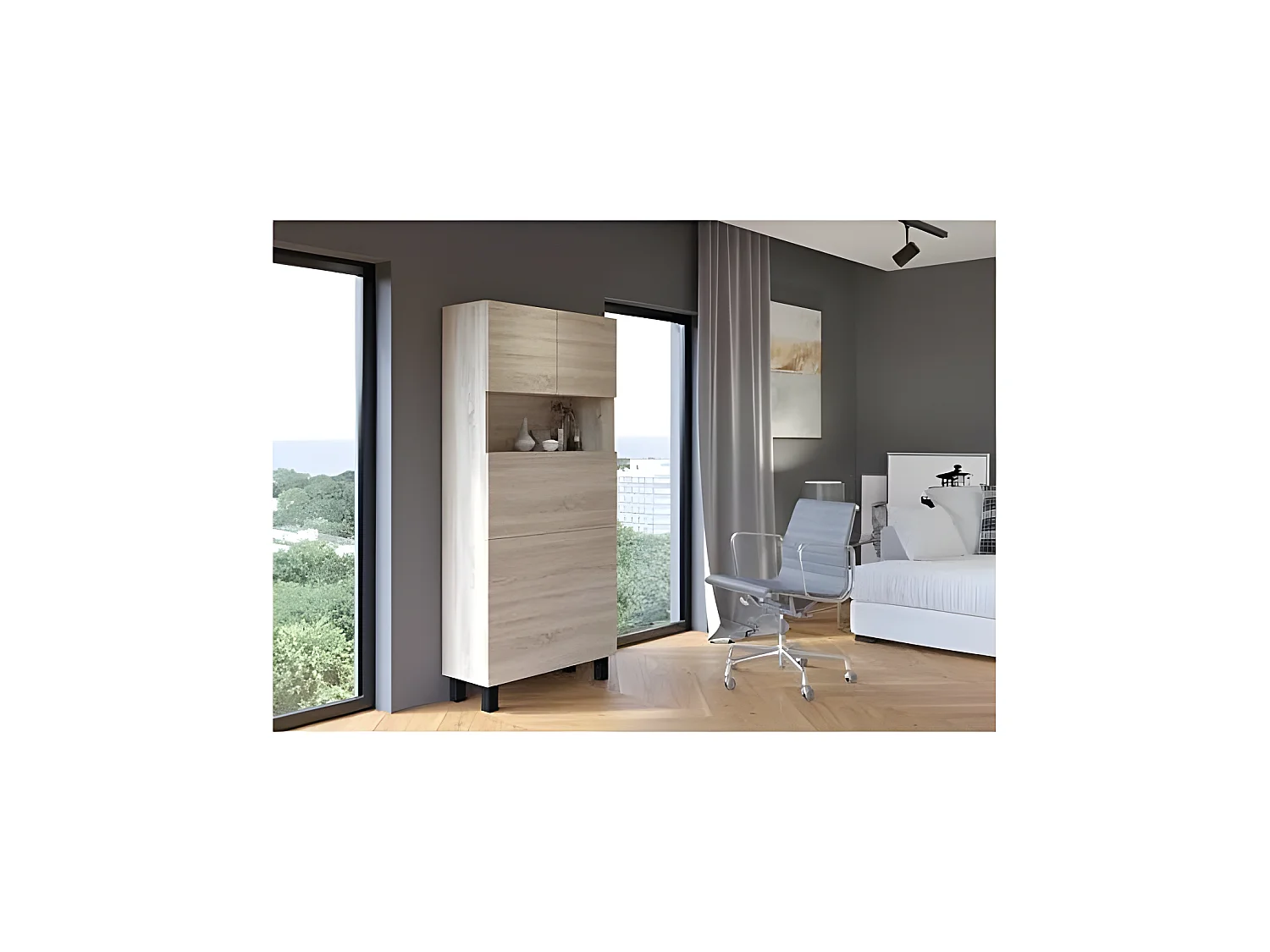 Armoire Placard Convertible en bureau et table Home office 175x80x32cm «Homi- Chêne sonoma clair/chêne sonoma clair»