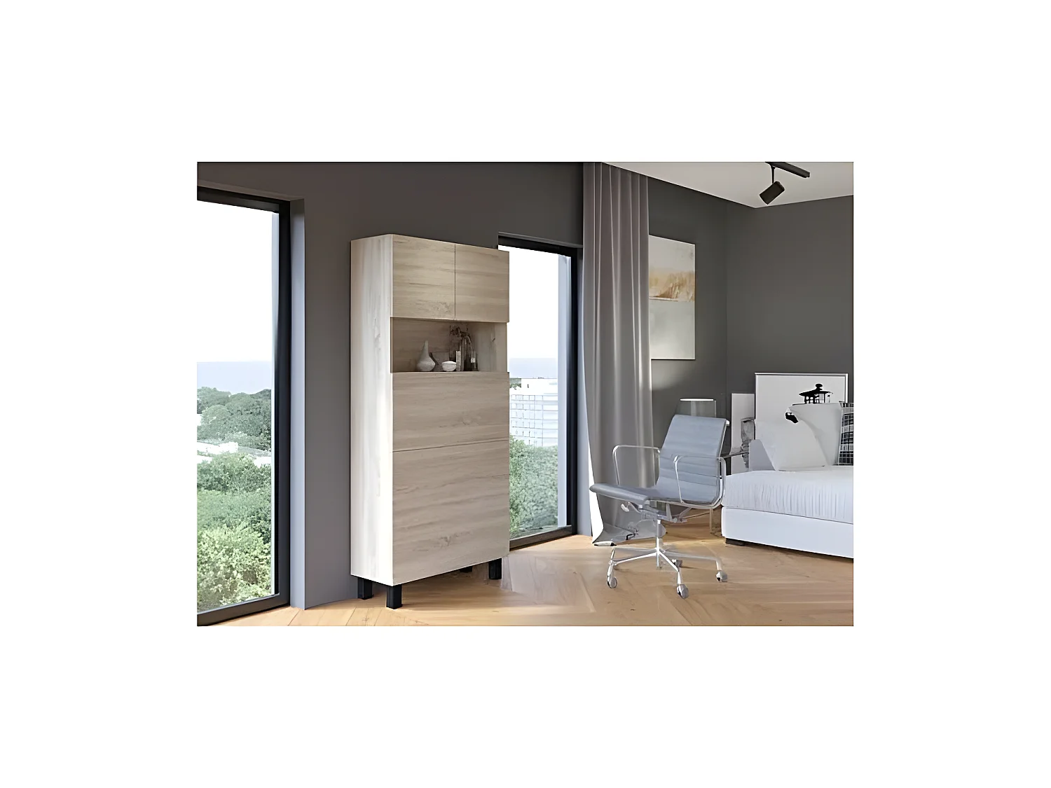 Armoire Placard Convertible en bureau et table Home office 175x80x32cm «Homi- Chêne sonoma clair/chêne sonoma clair»