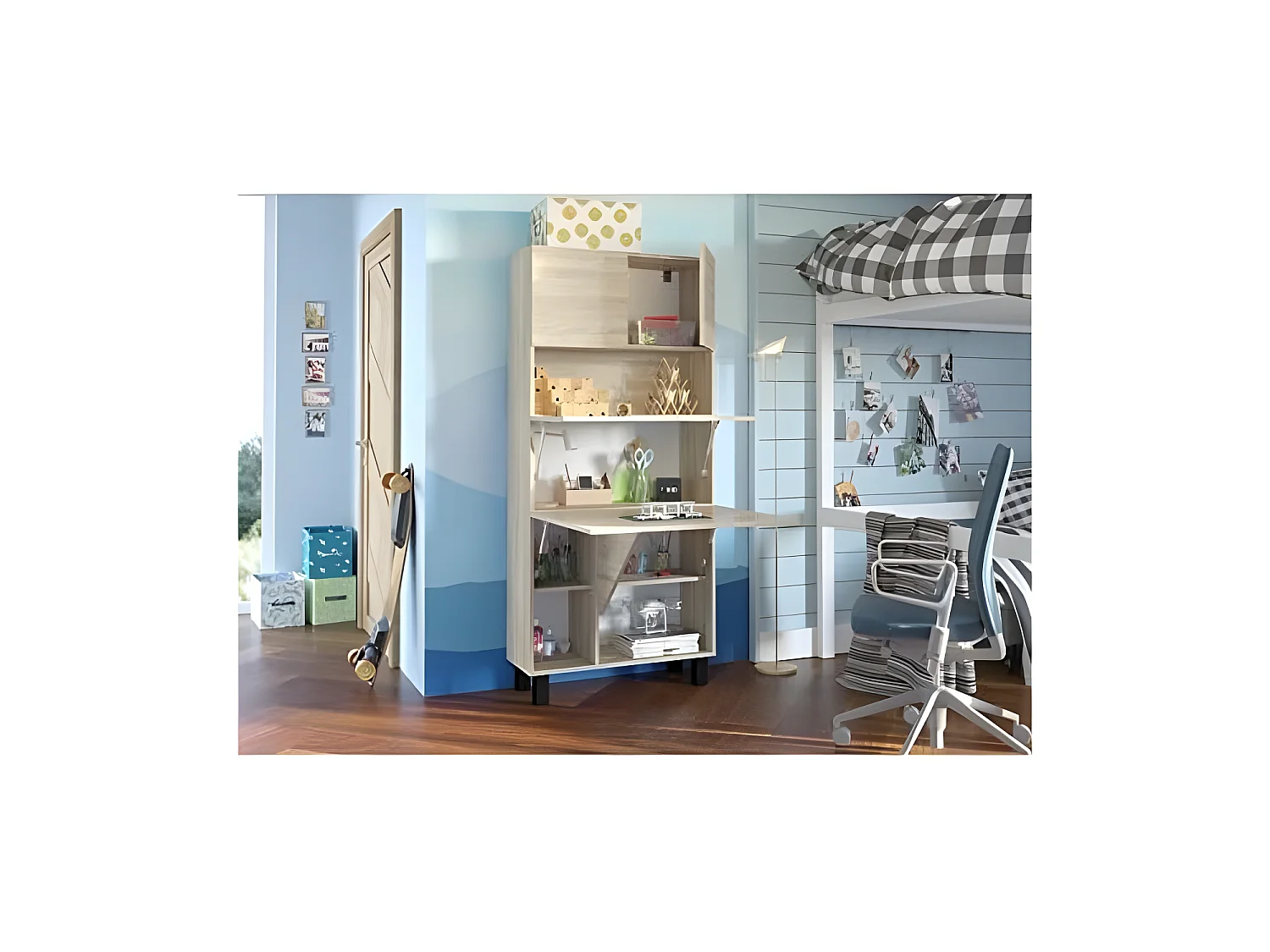 Armoire Placard Convertible en bureau et table Home office 175x80x32cm «Homi- Chêne sonoma clair/chêne sonoma clair»