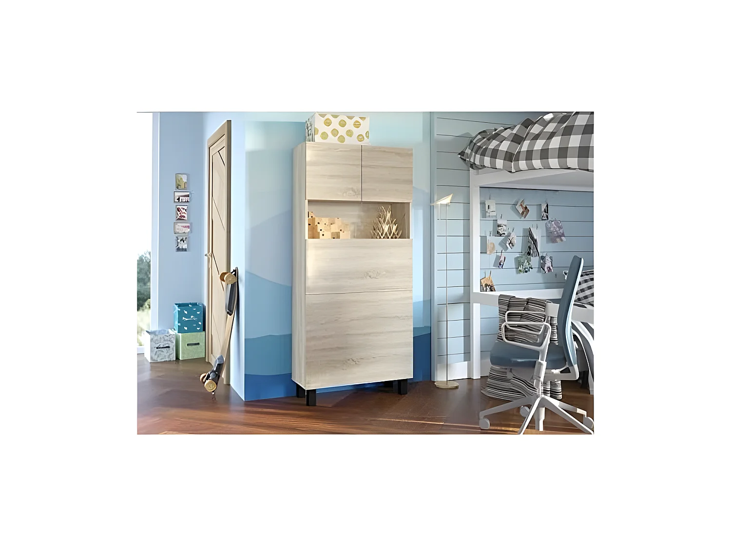 Armoire Placard Convertible en bureau et table Home office 175x80x32cm «Homi- Chêne sonoma clair/chêne sonoma clair»