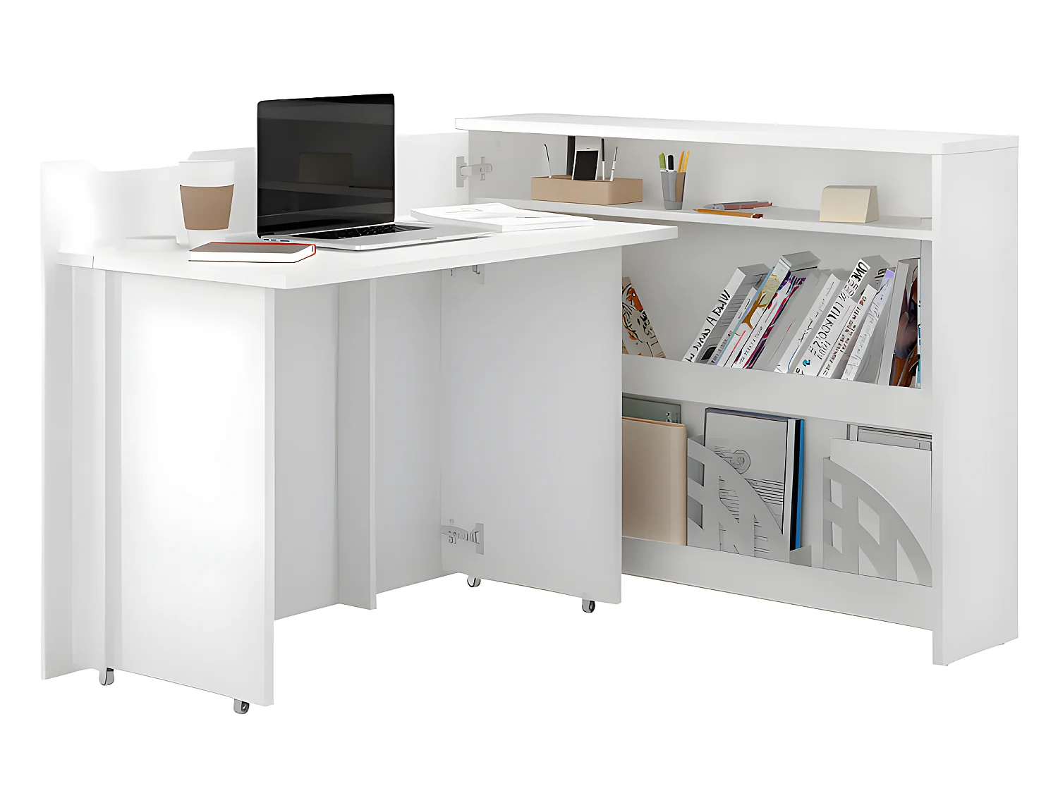 Lenart Bureau extensible avec rangement 115cm OFFICE CONSUS CW01L blanc mat gauche