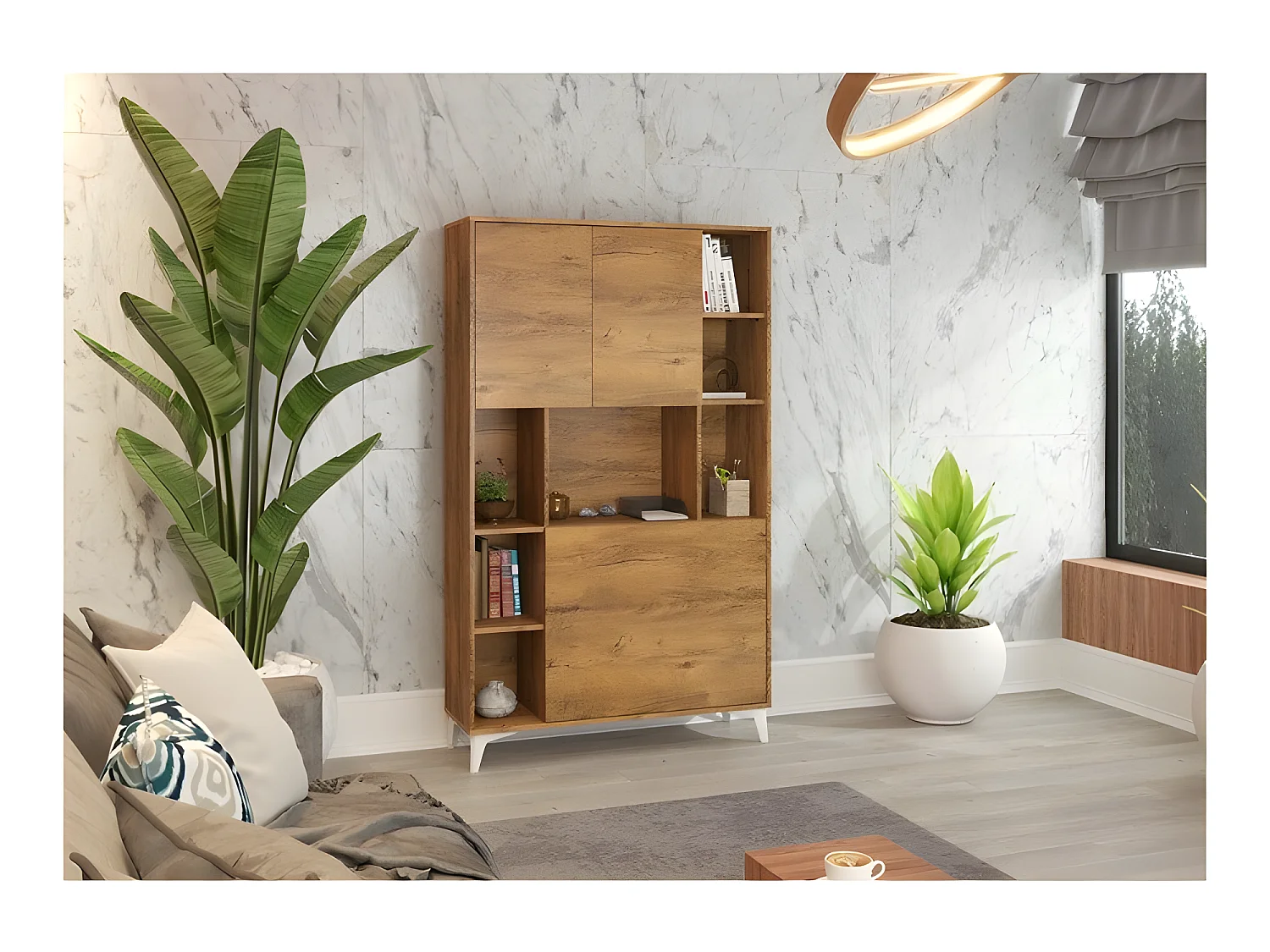 Armoire Placard Convertible en bureau et table Home office 175x105x34cm « Meggie 2-Chêne foncé»