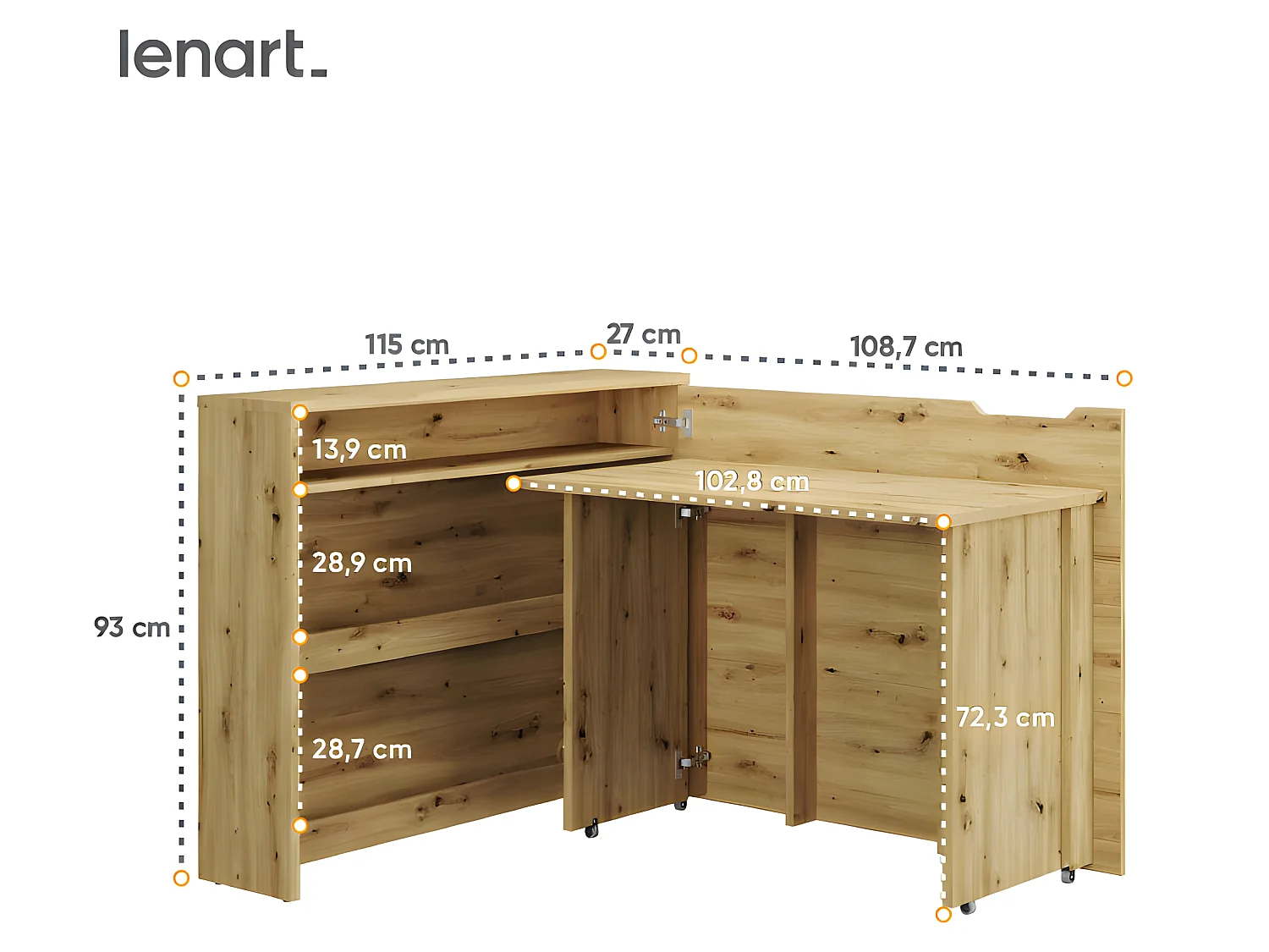 Lenart Bureau extensible avec rangement 115cm OFFICE CONSUS CW01P chêne artisan droit