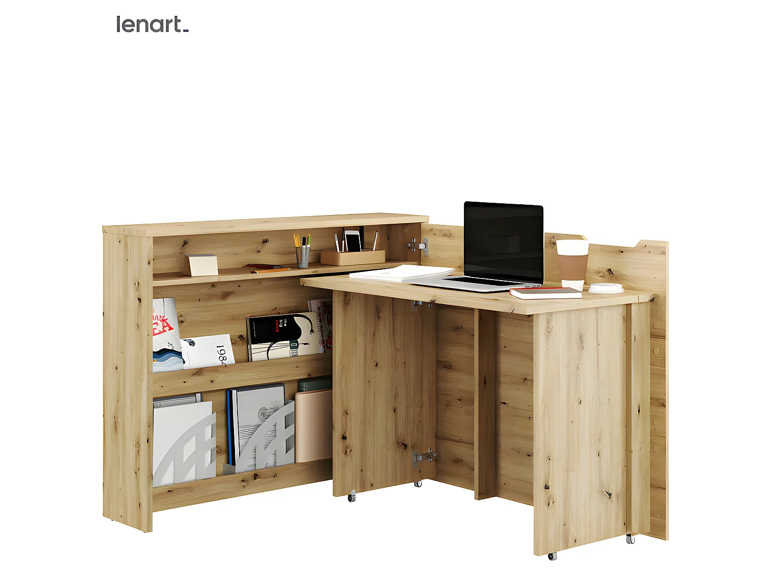 Lenart Bureau extensible avec rangement 115cm OFFICE CONSUS CW01P chêne artisan droit