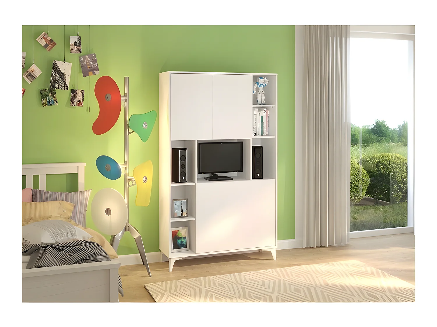 Armoire Placard Convertible en bureau et table Home office 175x105x34cm « Meggie 2-Blanc mat»