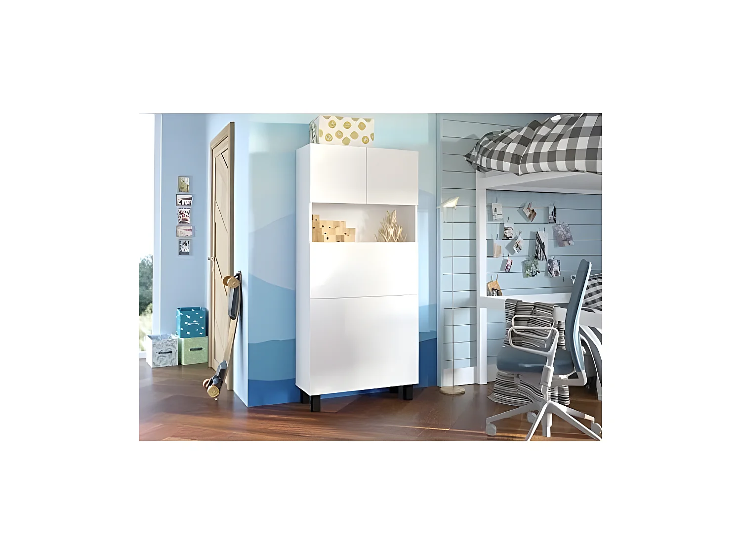 Armoire Placard Convertible en bureau et table Home office 175x80x32cm « Homi-Blanc mat/blanc mat »