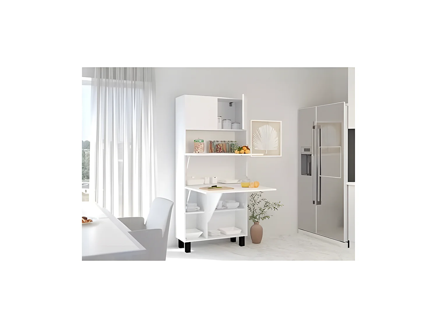 Armoire Placard Convertible en bureau et table Home office 175x80x32cm « Homi-Blanc mat/blanc mat »