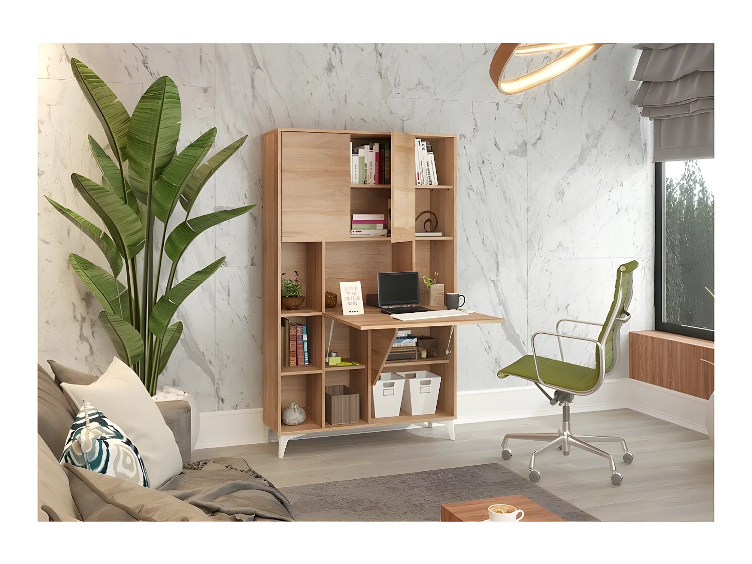 Armoire Placard Convertible en bureau et table Home office 175x105x34cm « Meggie 2-Sonoma artisan»