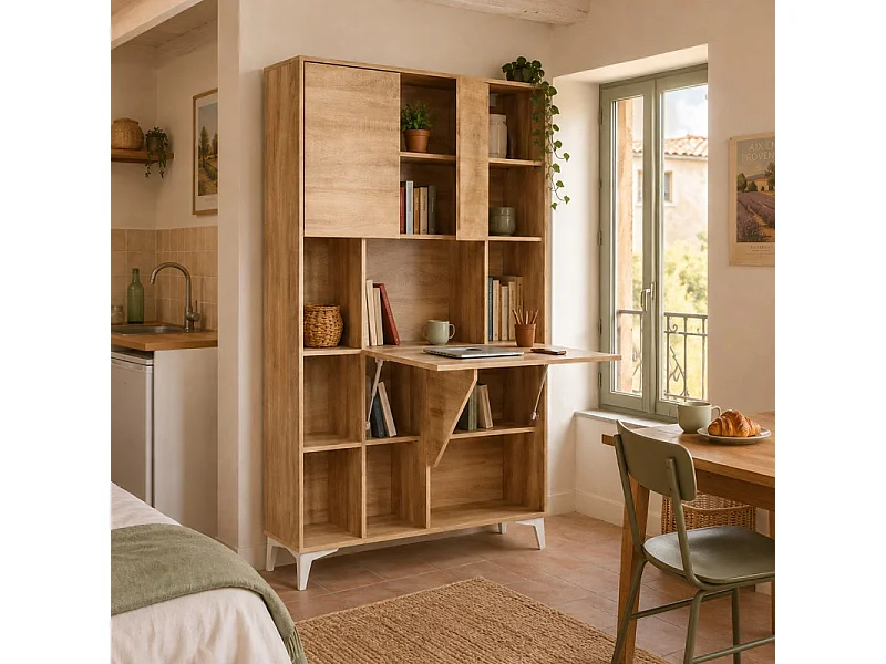 Armoire Placard Convertible en bureau et table Home office 175x105x34cm « Meggie 2-Sonoma artisan»