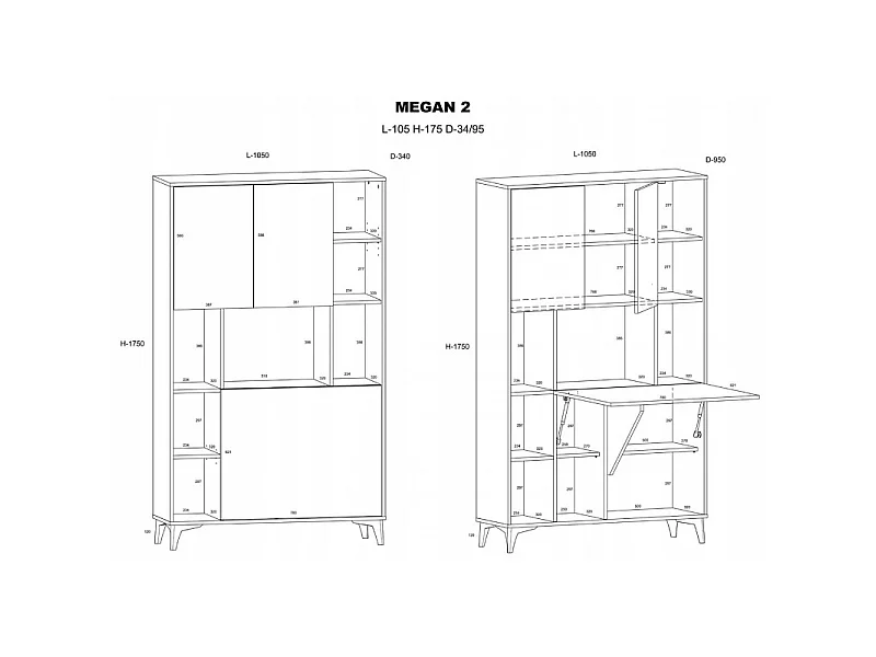 Armoire Placard Convertible en bureau et table Home office 175x105x34cm « Meggie 2-Sonoma artisan»