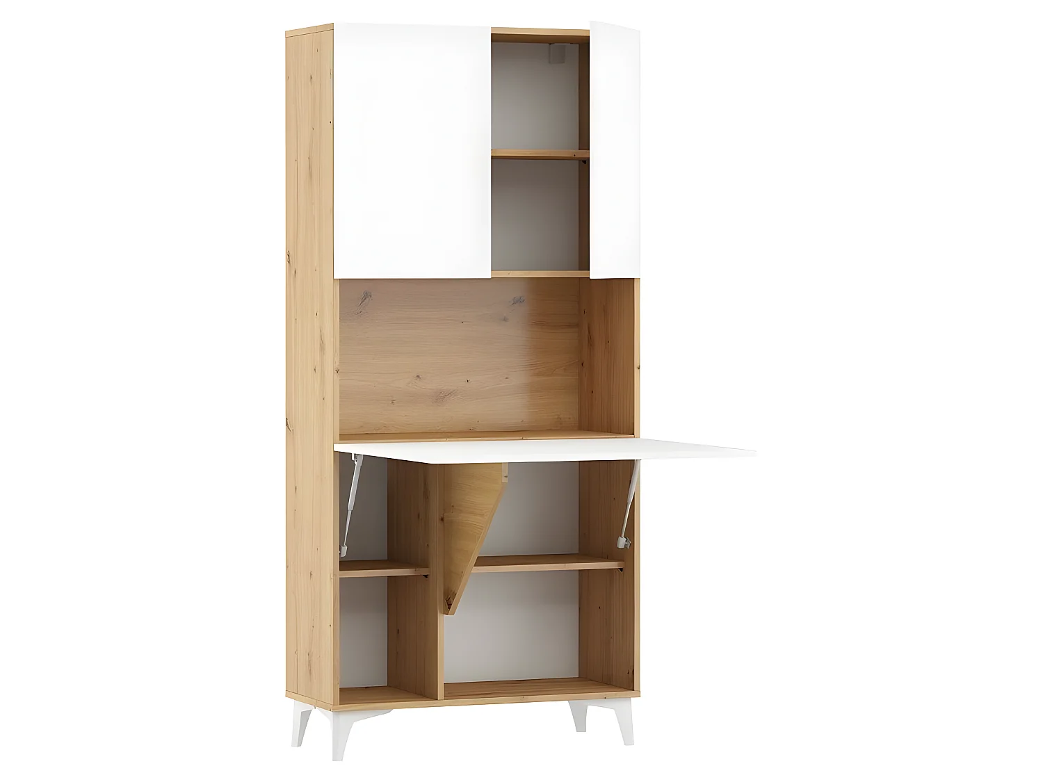 Armoire Placard Convertible en bureau et table Home office 175x80x36cm « Meggie-Blanc brillant (front)/Chêne Artisan(corps)»