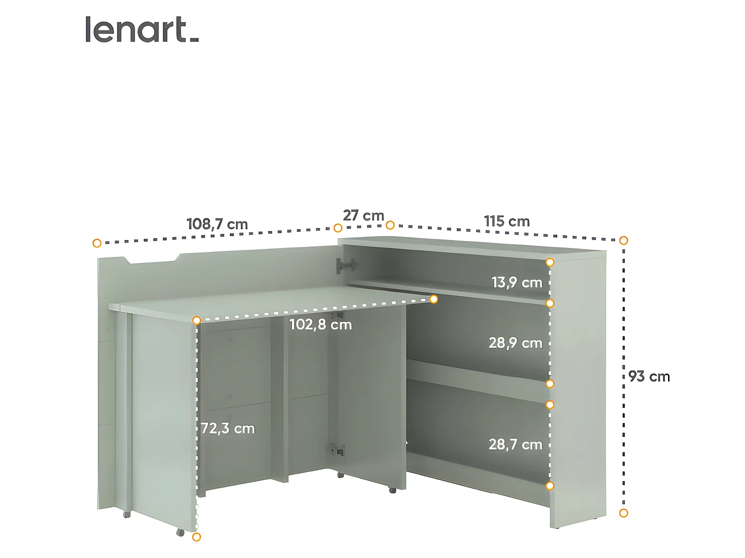 Lenart Bureau extensible avec rangement 115cm OFFICE CONSUS CW01L Sauge gauche