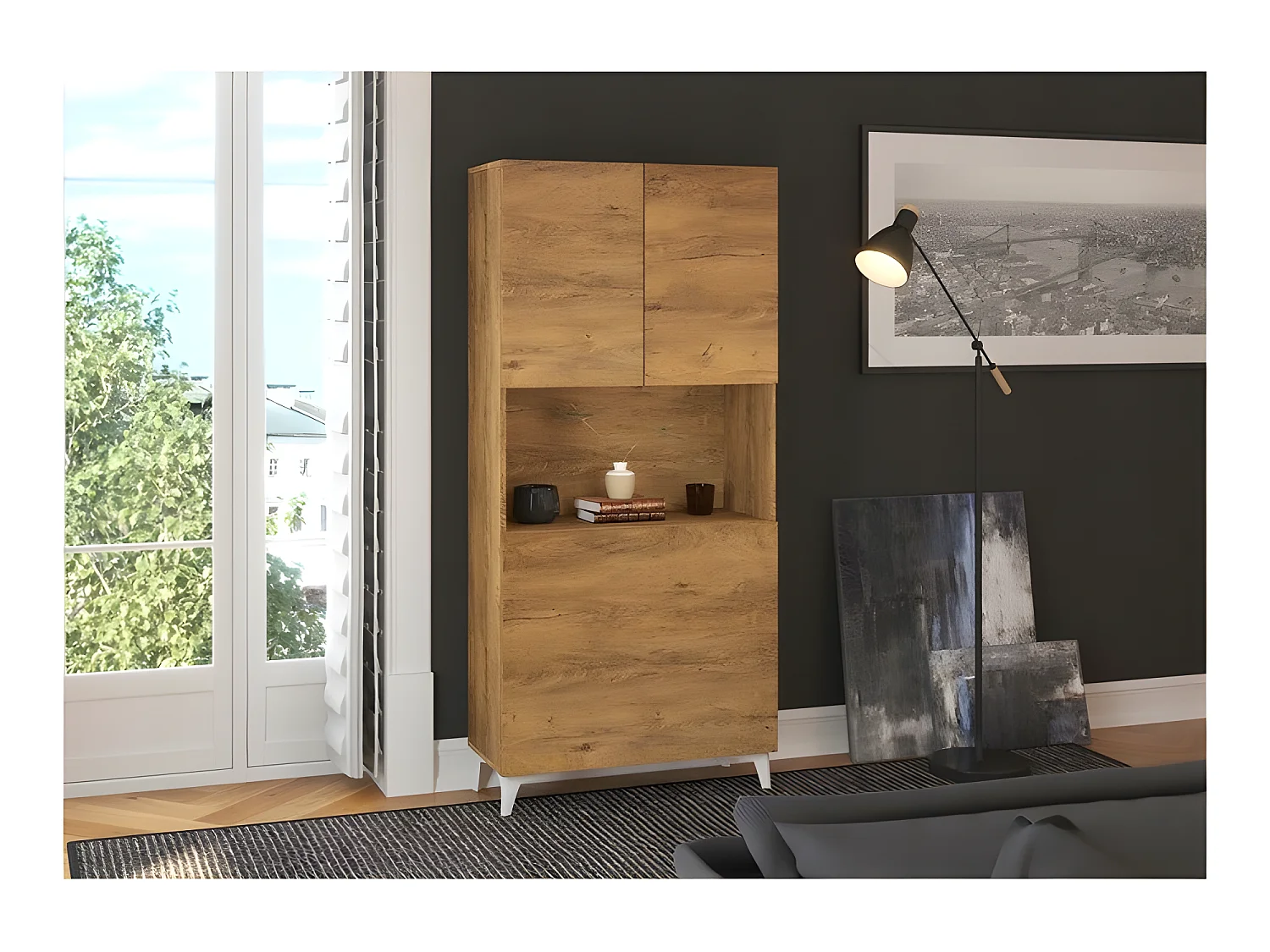 Armoire Placard Convertible en bureau et table Home office 175x80x36cm « Meggie-Chêne foncé»